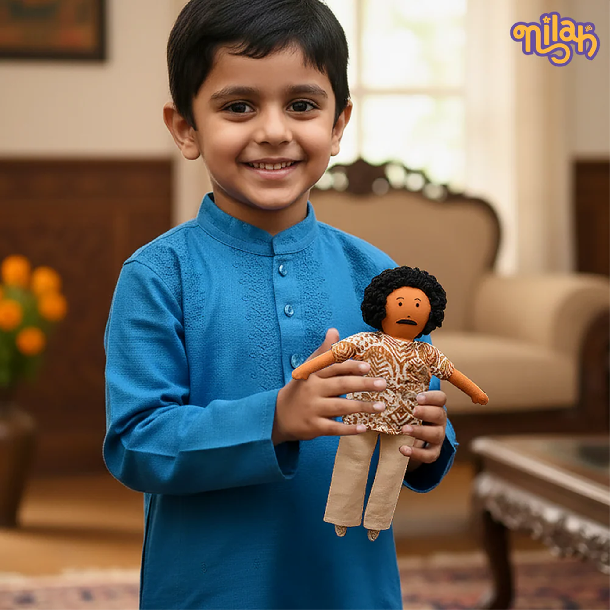 Appa – Handmade Soft Doll for Kids in Earthy Brown Shirt & Trousers