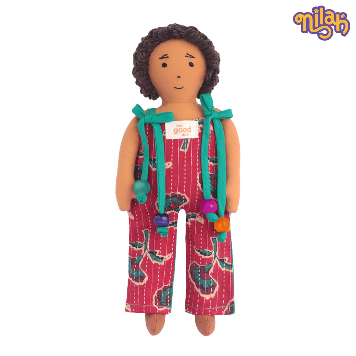 Raagu – Handmade Soft Doll for Kids in Red Patterned Jumpsuit