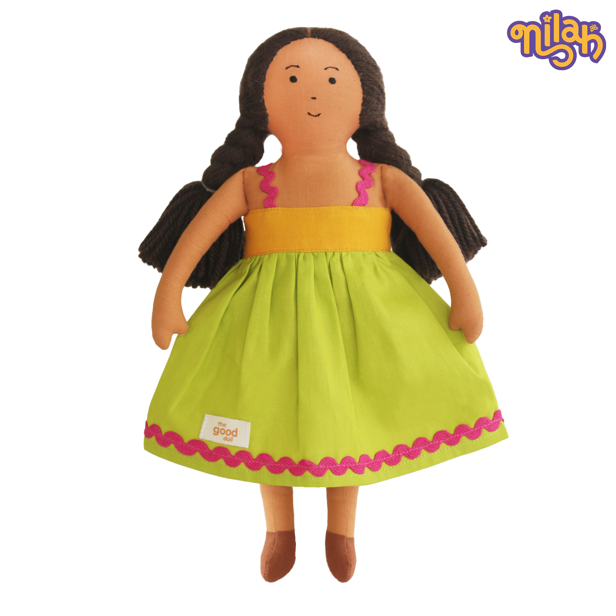 Nilah – Handmade Soft Doll for Kids in Green & Yellow Dress