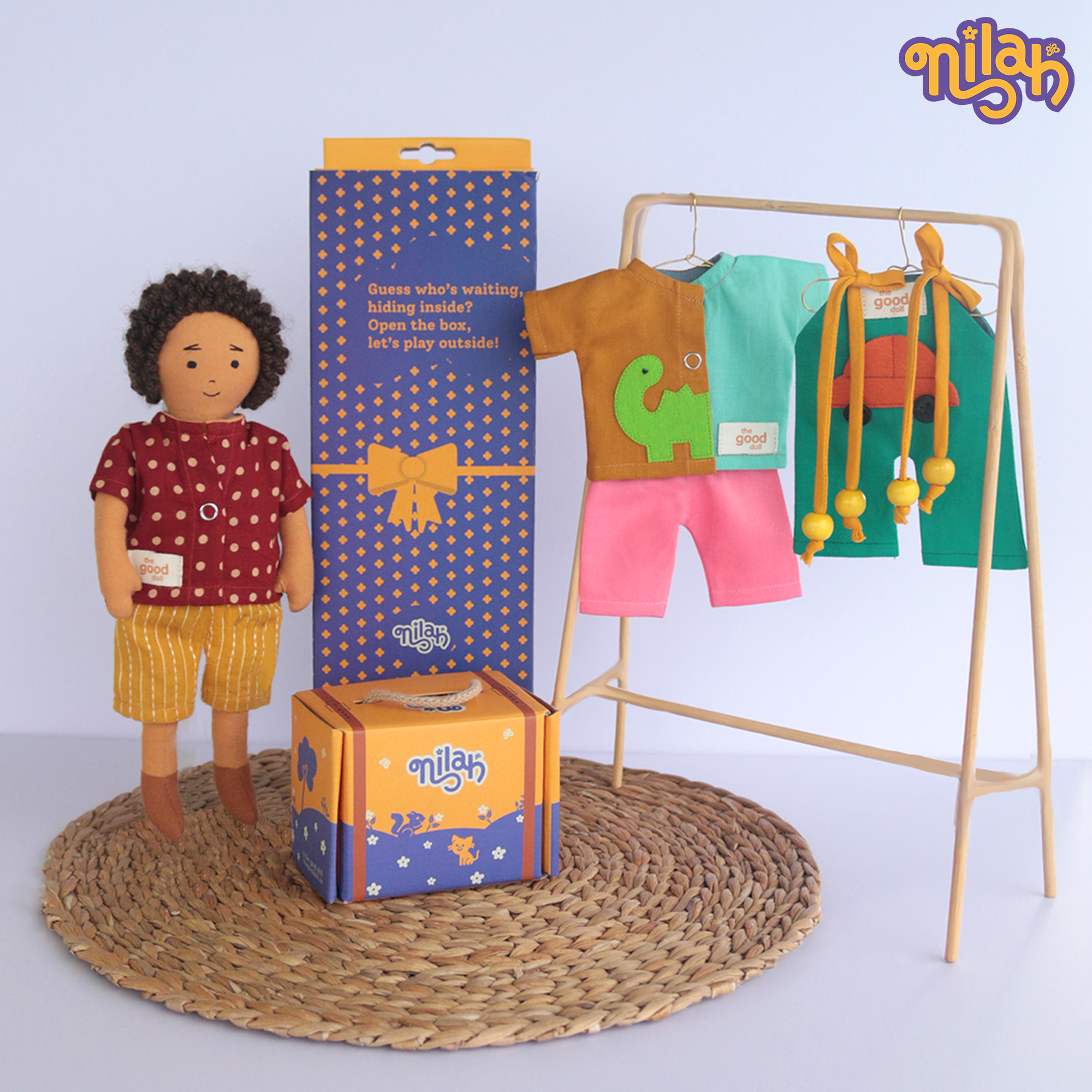 Raagu – Handmade Soft Doll for Kids in Maroon Polka Dot Shirt & Yellow Shorts