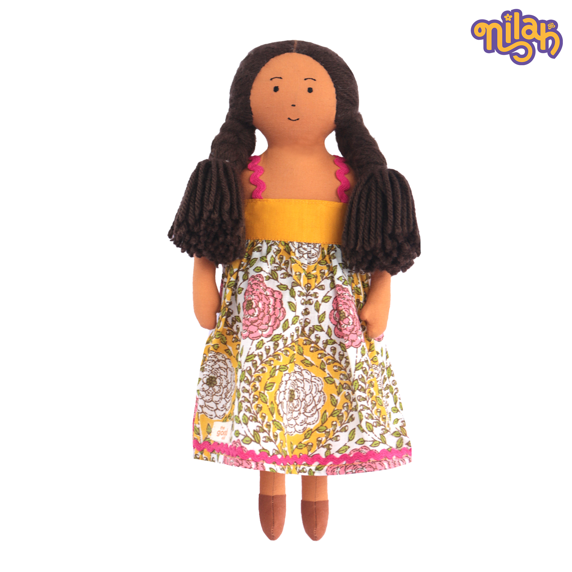 Nilah – Handmade Soft Doll for Kids in Pink & Yellow Dress
