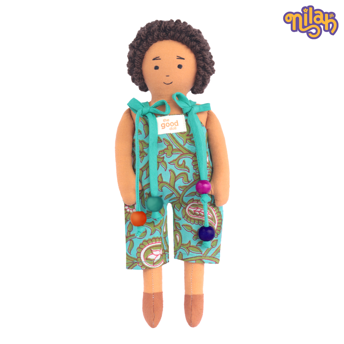 Raagu – Handmade Soft Doll for Kids in Teal Patterned Romper