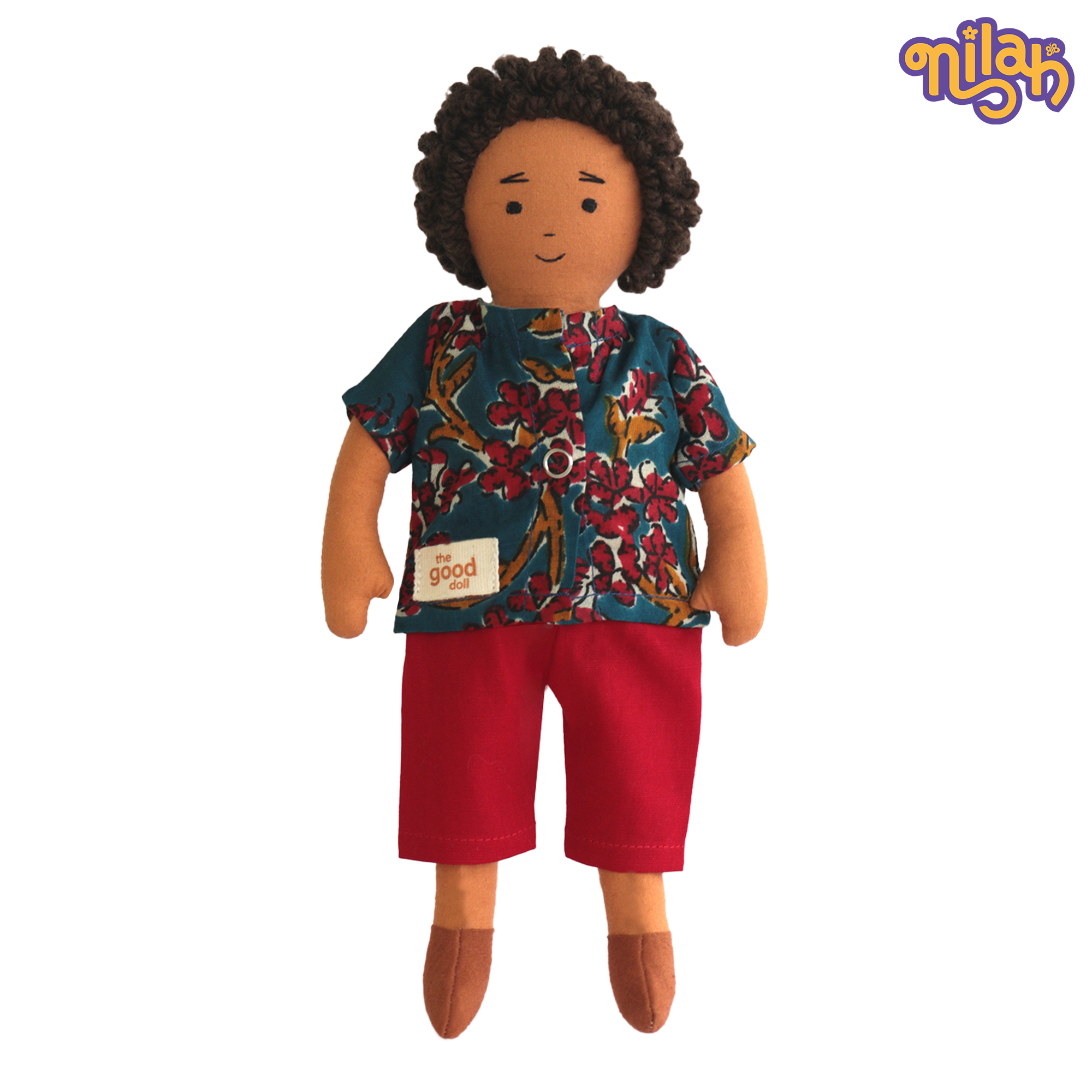Raagu – Handmade Soft Doll for Kids in Blue Patterned Shirt & Shorts