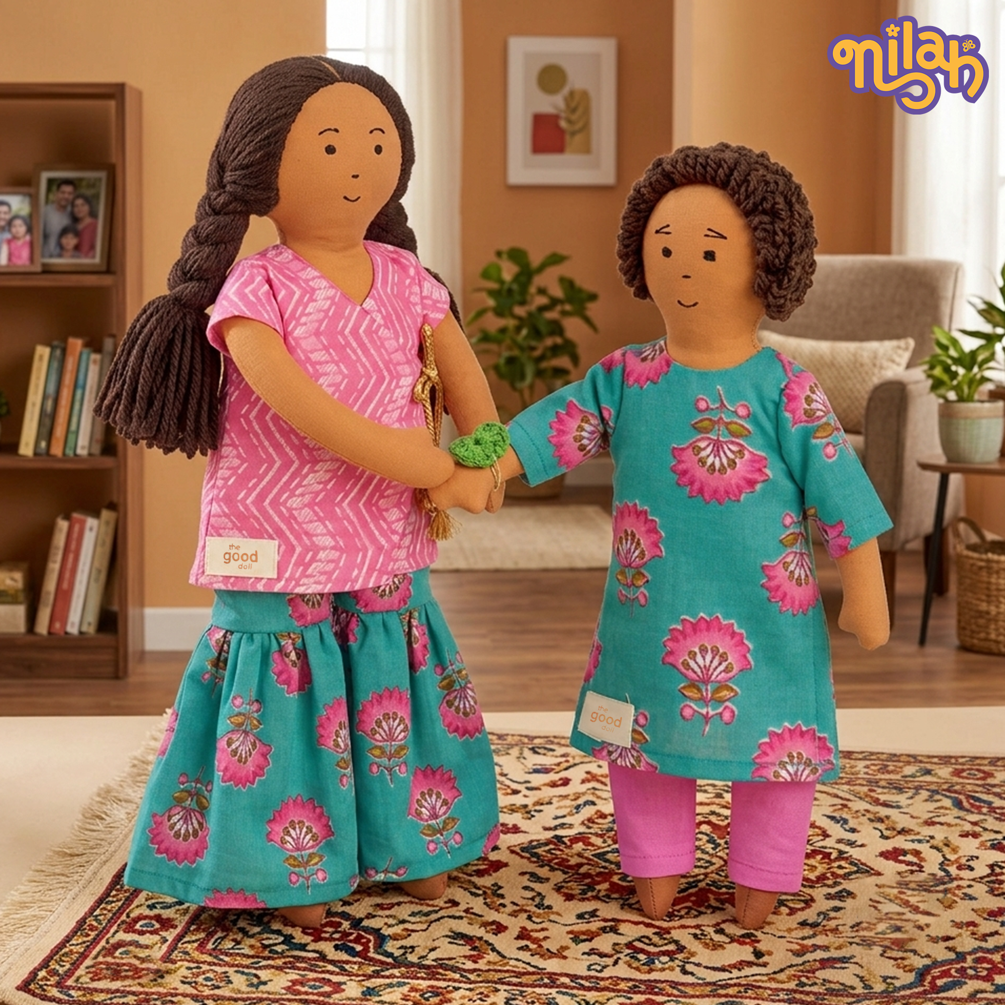 The Bandhan Rakhi Hamper – Nilah & Raagu | 2 Handmade Sibling Dolls in Festive Attire | Handmade Rakhi