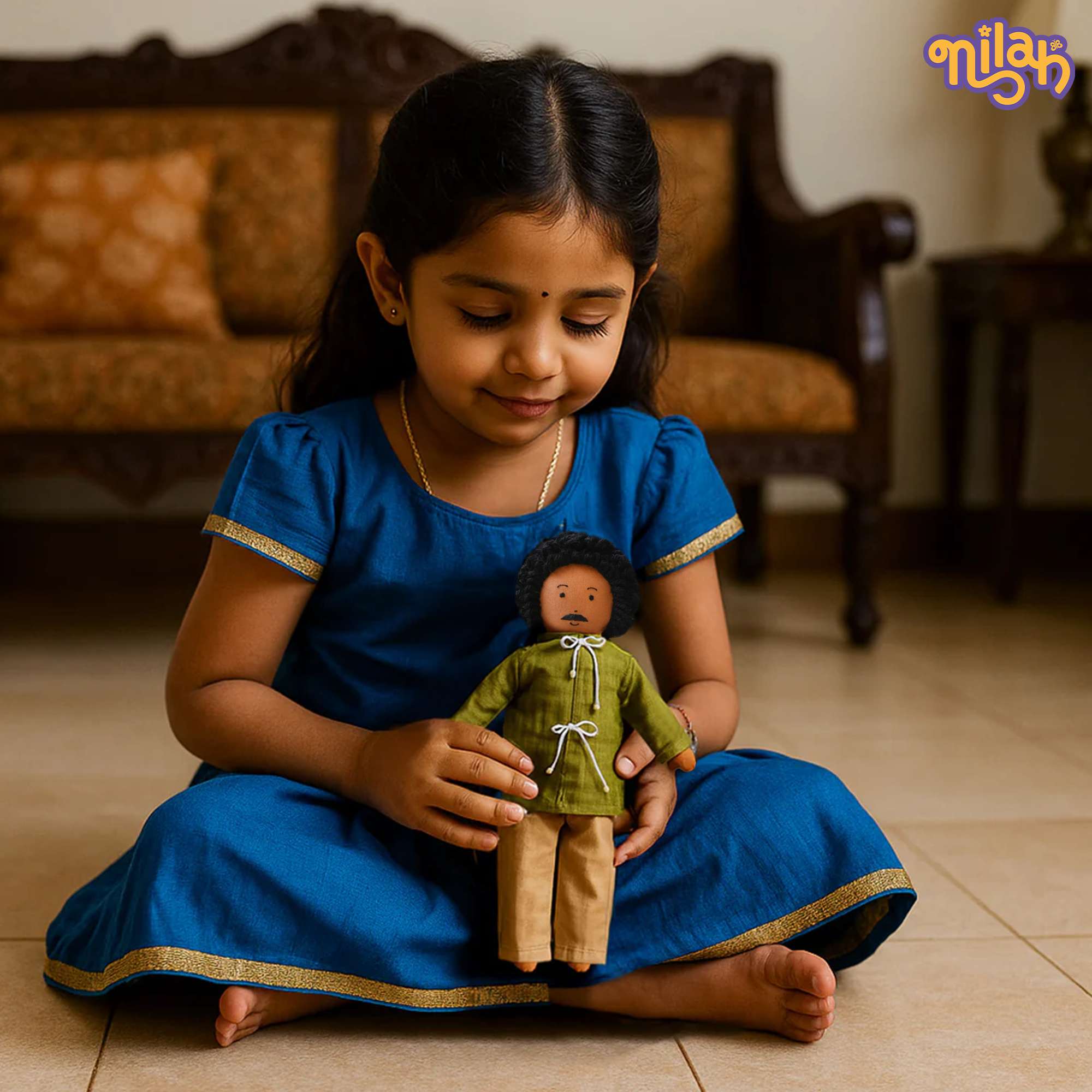 Appa – Handmade Soft Doll for Kids in Green Silk Kurta and Trousers