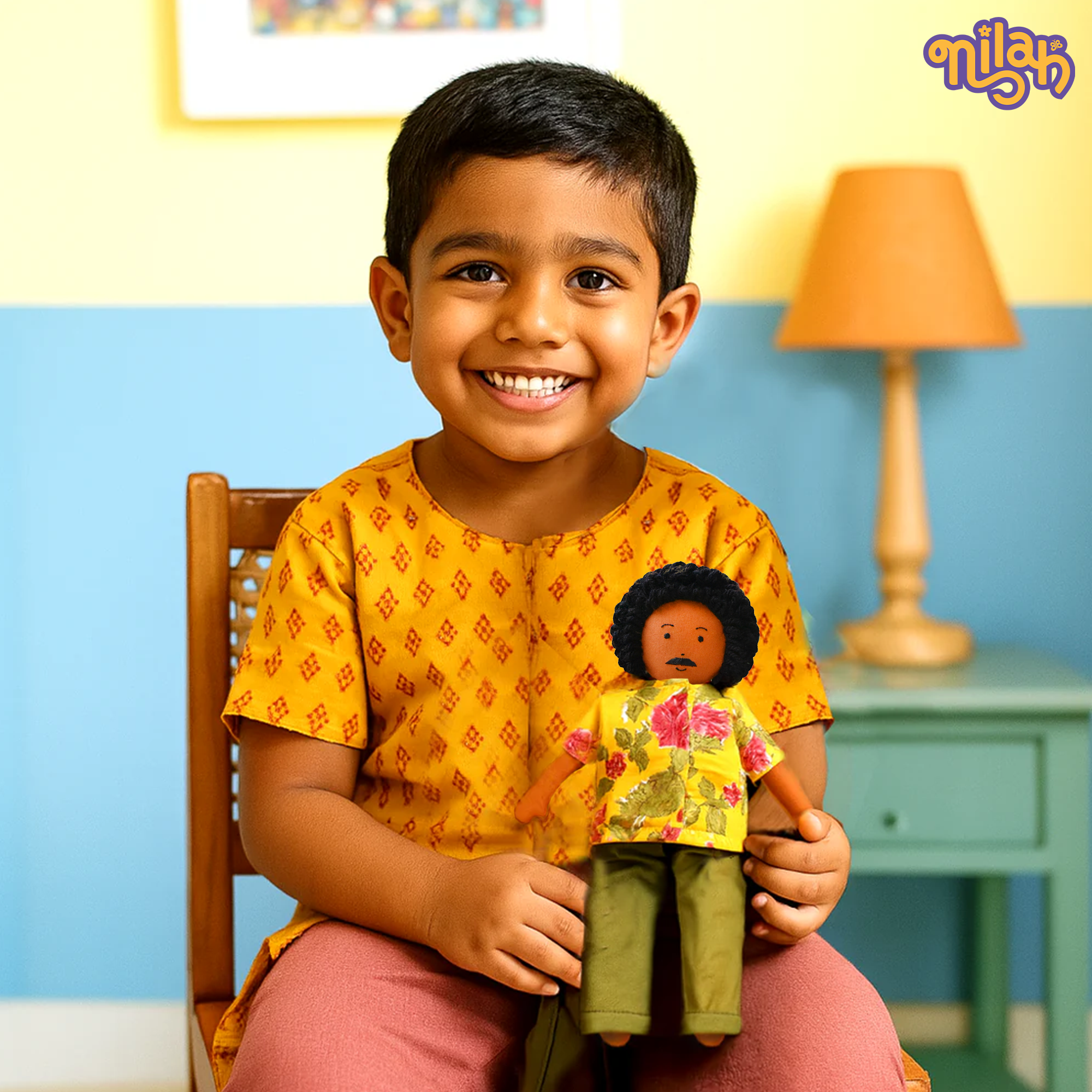 Appa – Handmade Soft Doll for Kids in Yellow Floral Printed Shirt