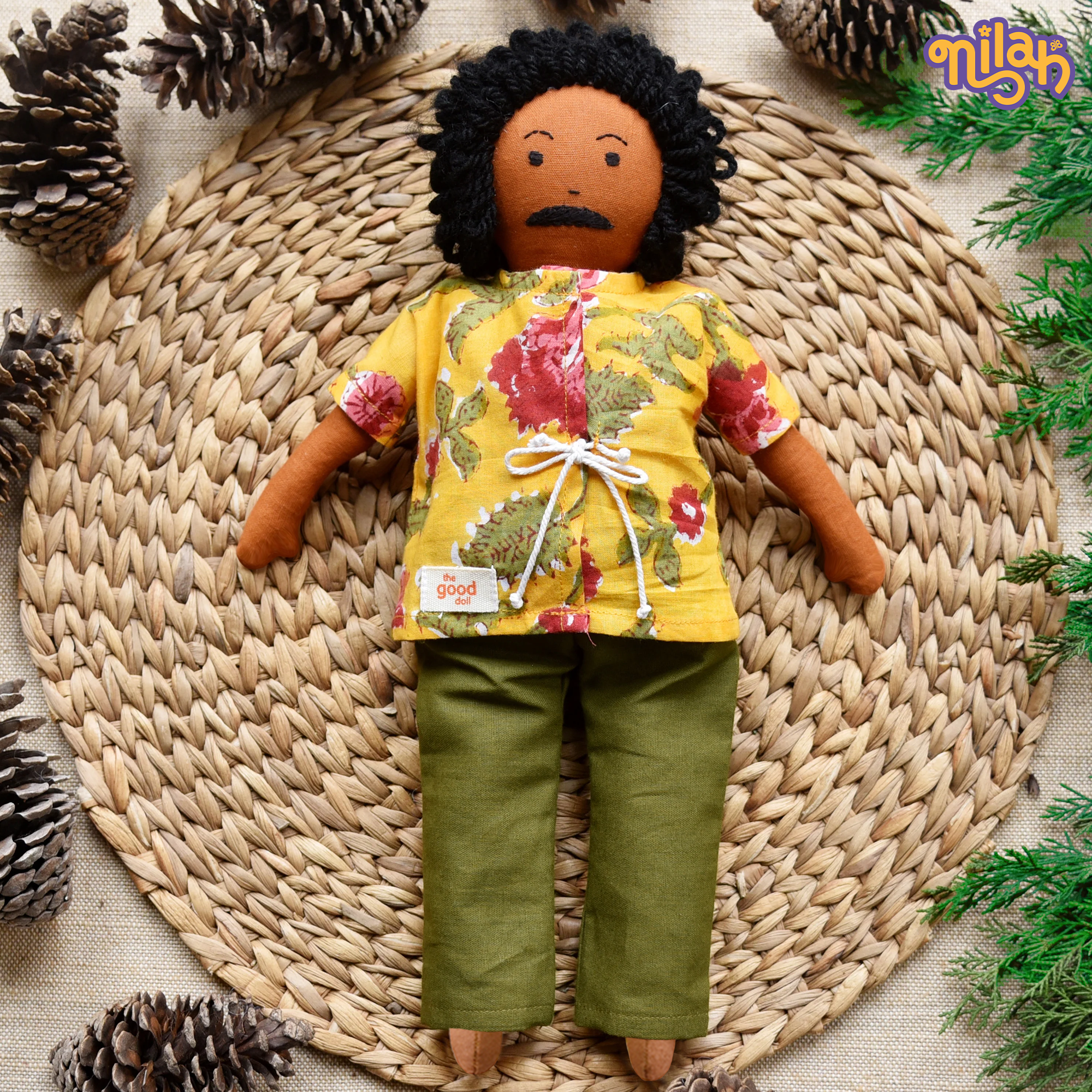Appa – Handmade Soft Doll for Kids in Yellow Floral Printed Shirt