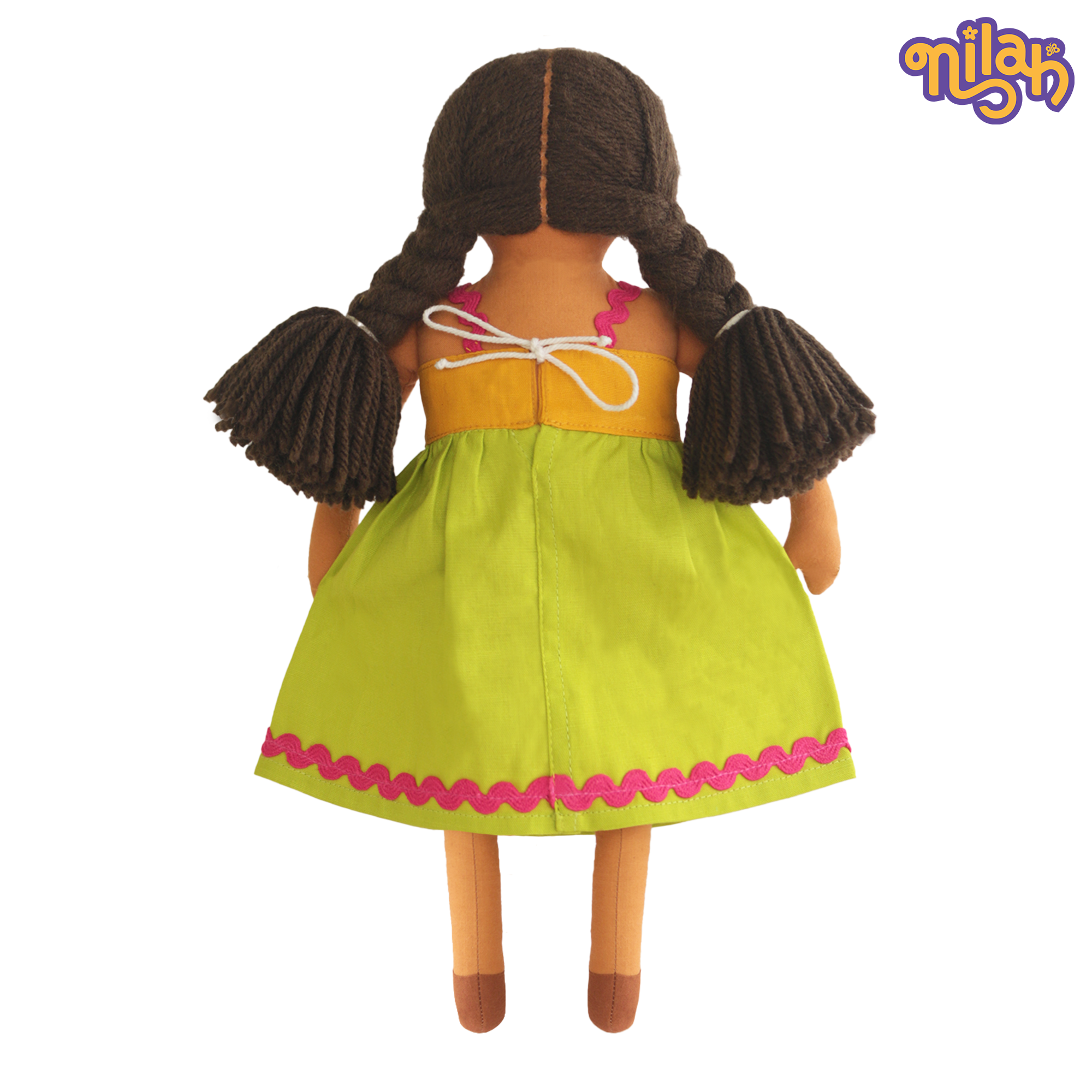 Nilah – Handmade Soft Doll for Kids in Green & Yellow Dress
