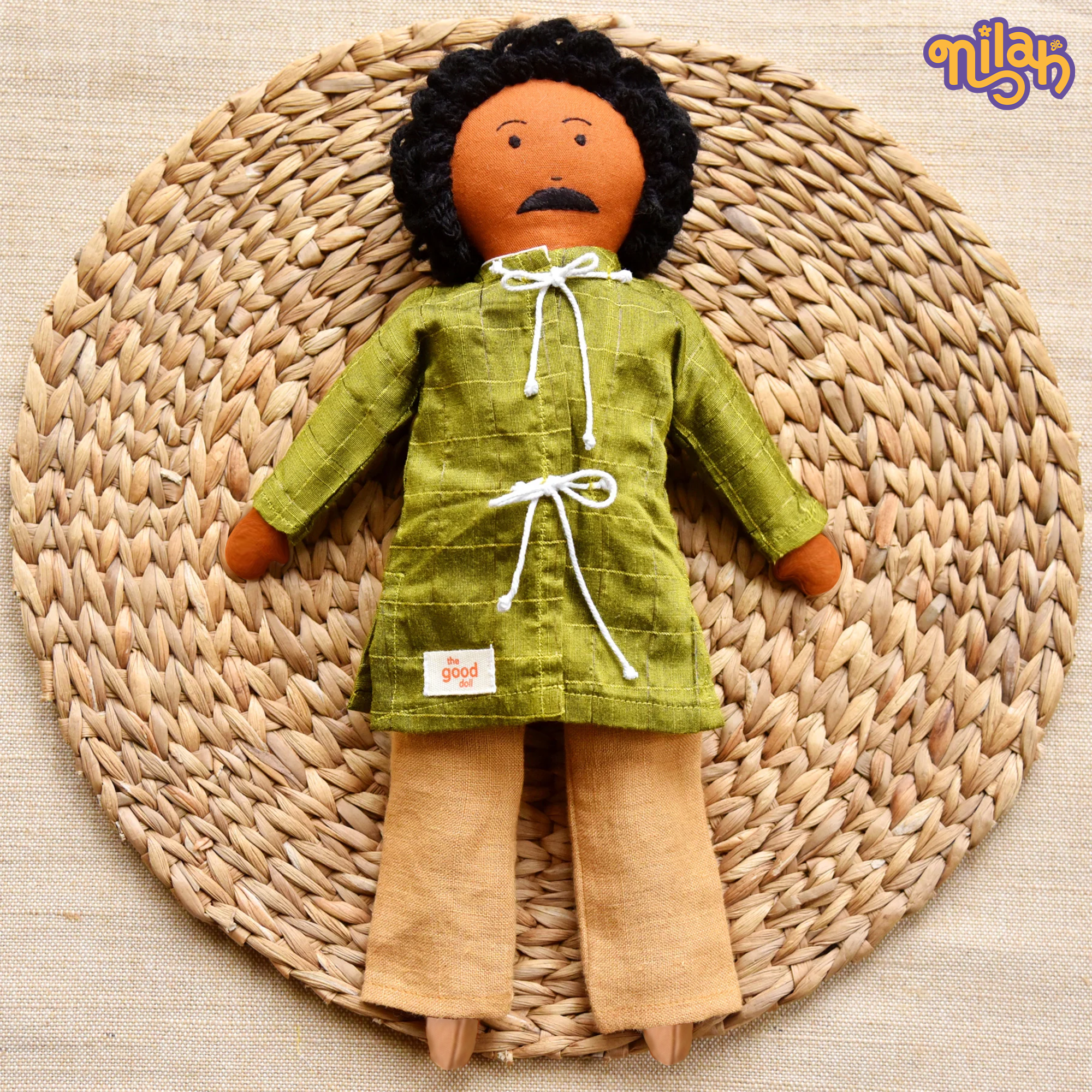 Appa – Handmade Soft Doll for Kids in Green Silk Kurta and Trousers