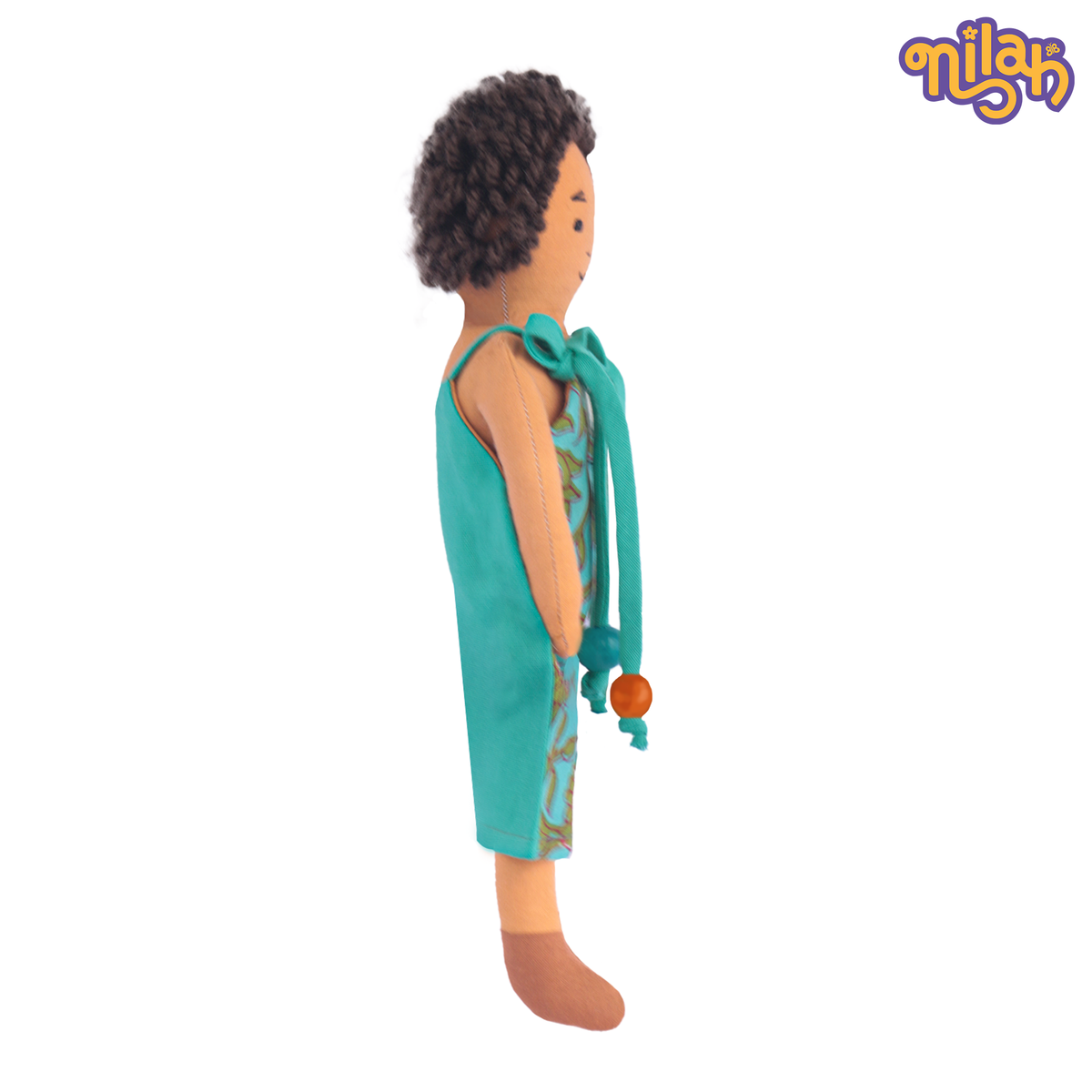 Raagu – Handmade Soft Doll for Kids in Teal Patterned Romper