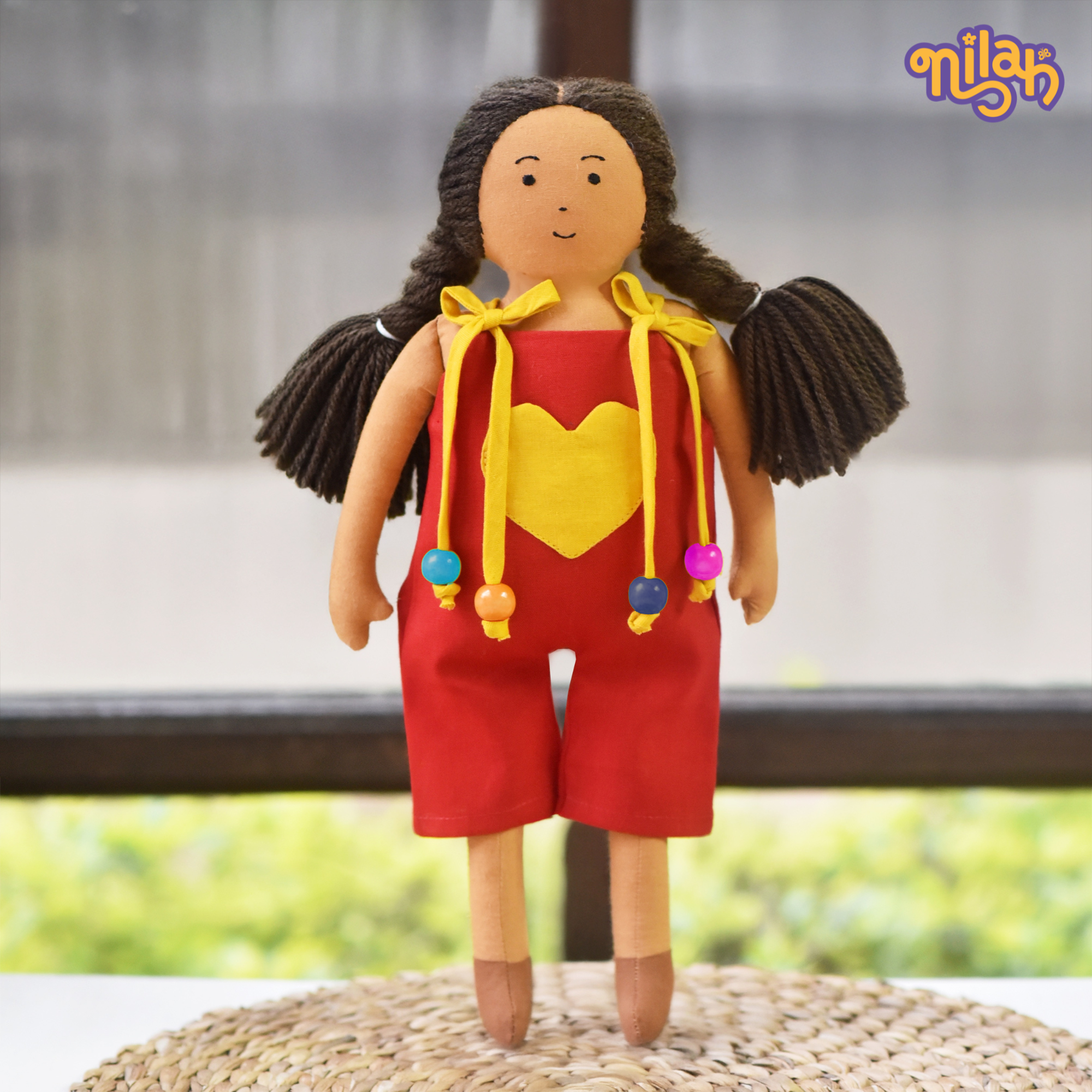 Nilah – Handmade Soft Doll for Kids in Bright Pink & Yellow Floral skirt set