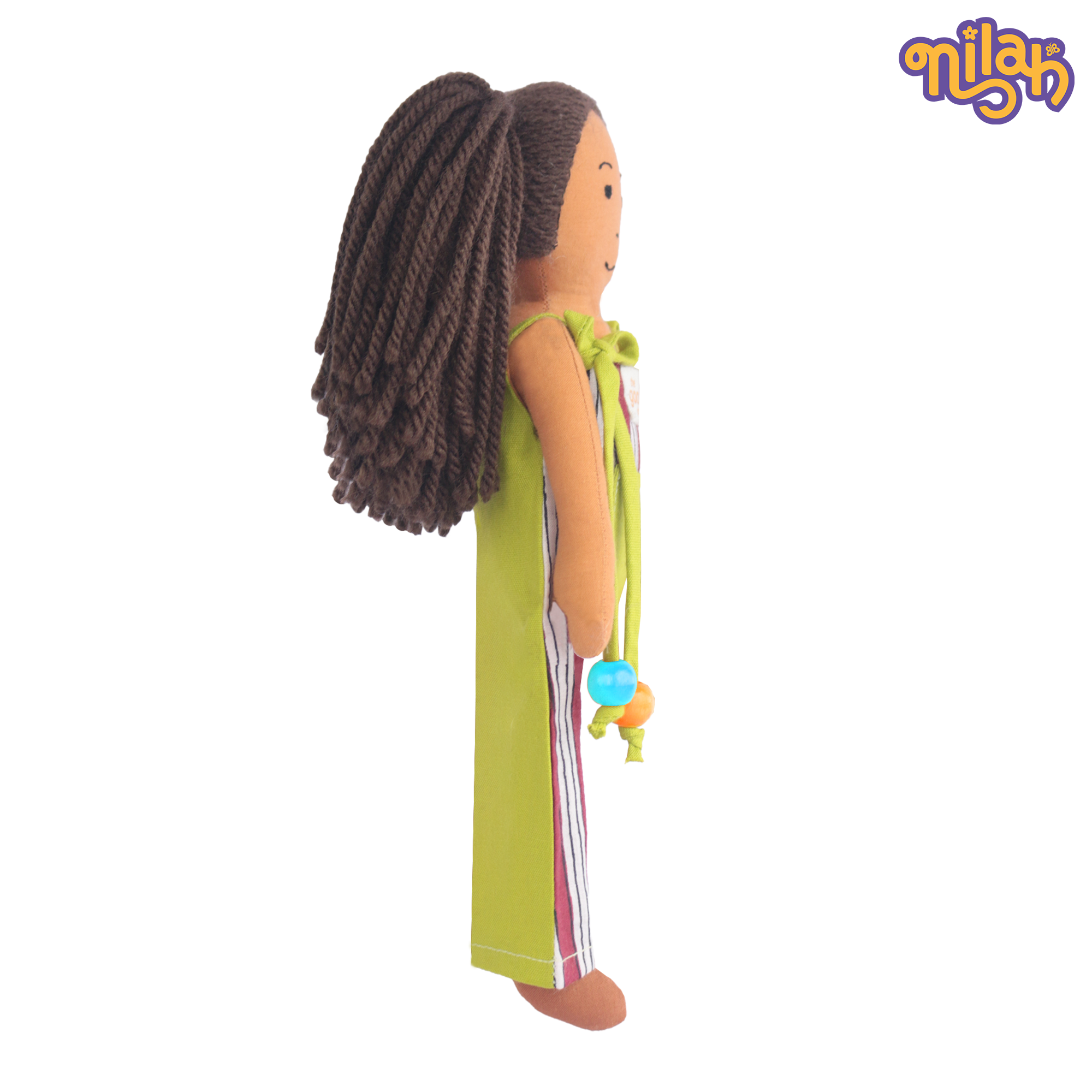 Mira – Handmade Soft Doll for Kids in Red and Green Stripes Jumpsuit