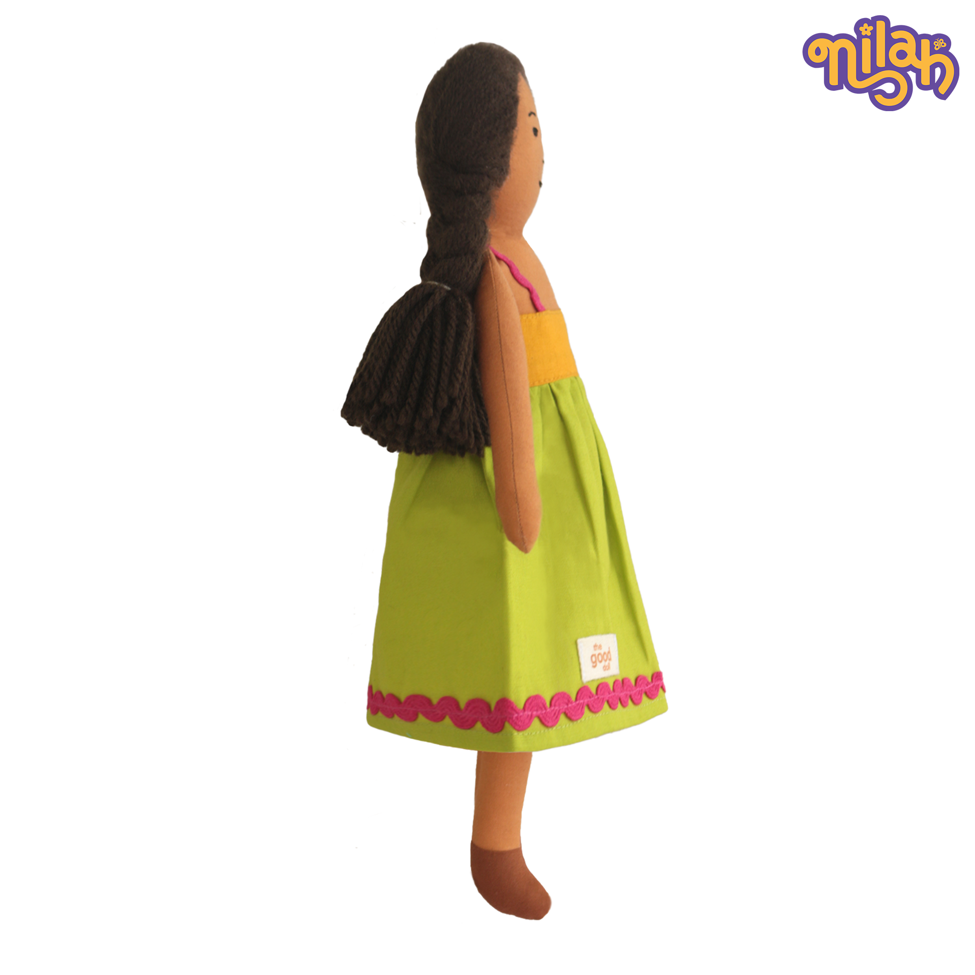 Nilah – Handmade Soft Doll for Kids in Green & Yellow Dress