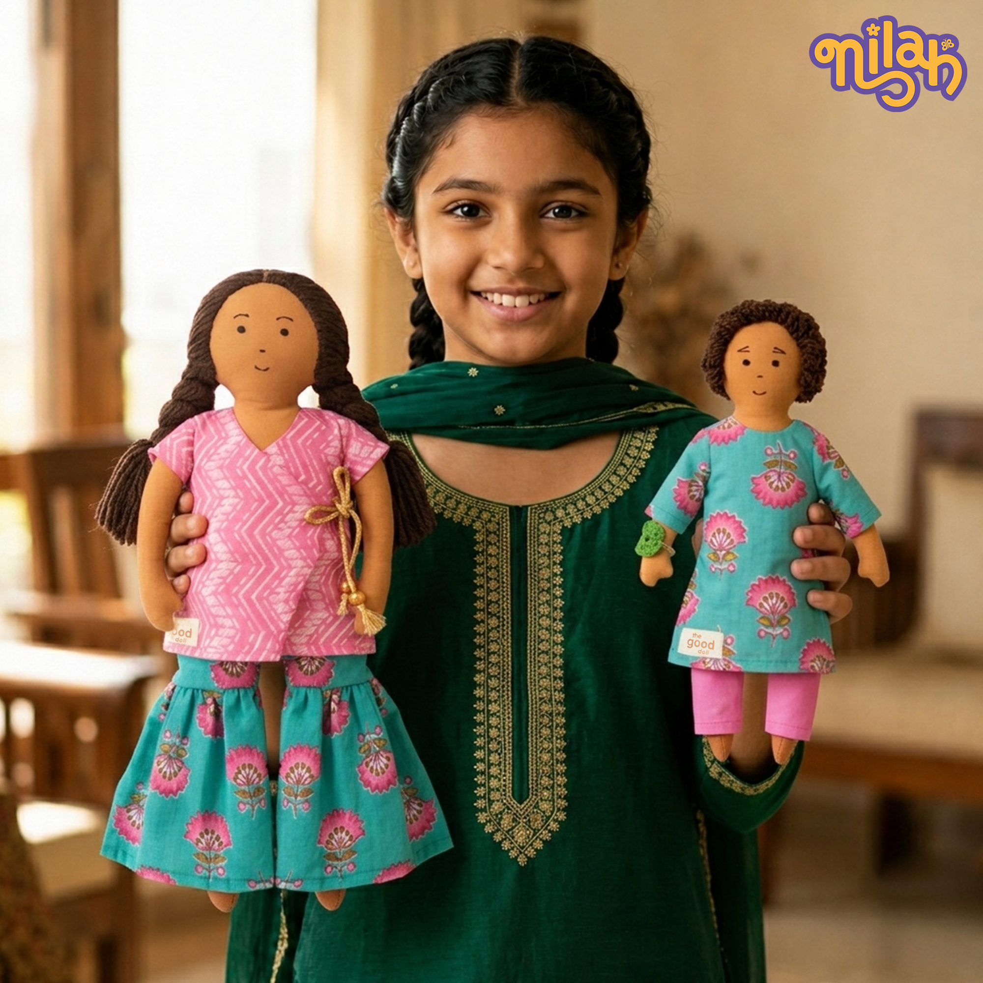 The Bandhan Rakhi Hamper – Nilah & Raagu | 2 Handmade Sibling Dolls in Festive Attire | Handmade Rakhi