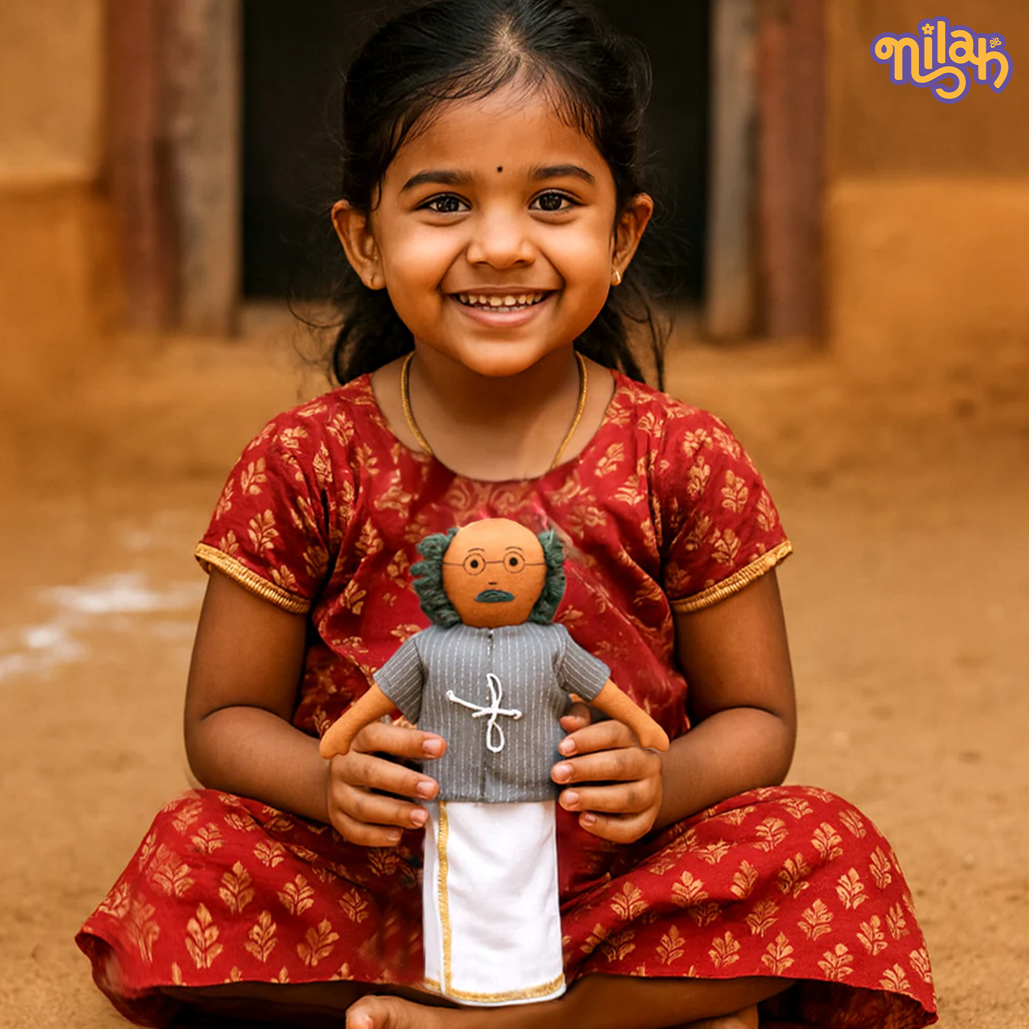 Thatha – Handmade Soft Doll for Kids in Charcoal Grey Cotton Tunic and White Dhoti