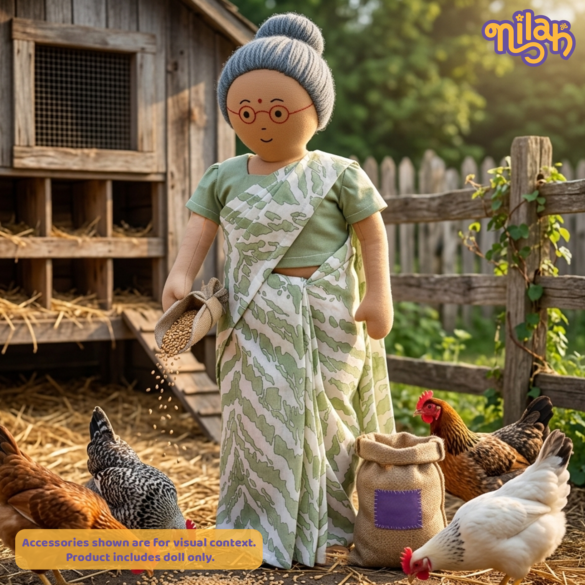 Paati feeds her pet chickens