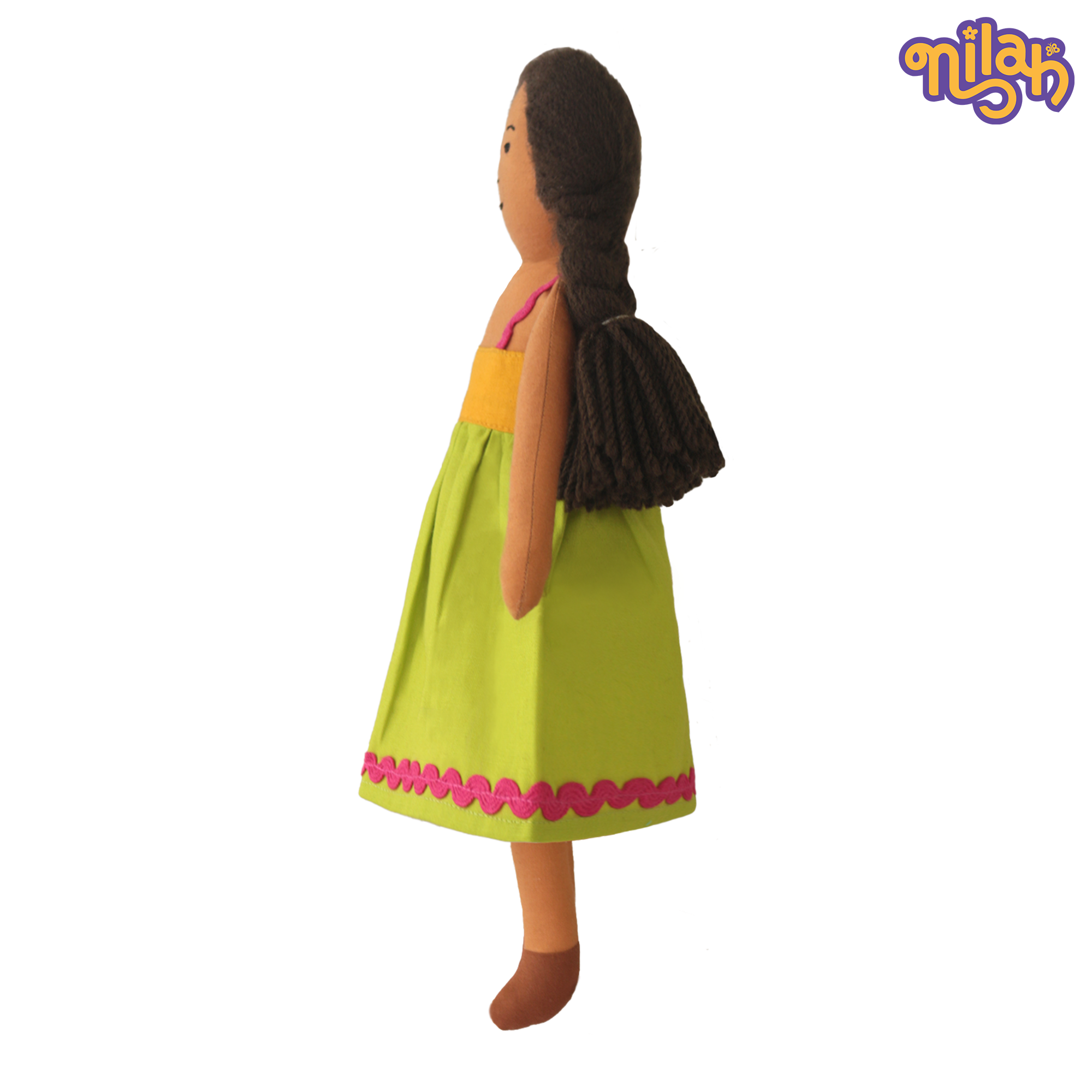 Nilah – Handmade Soft Doll for Kids in Green & Yellow Dress