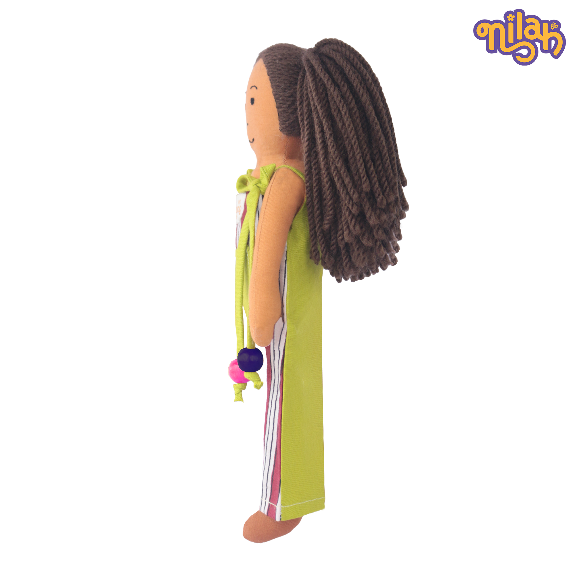 Mira – Handmade Soft Doll for Kids in Red and Green Stripes Jumpsuit