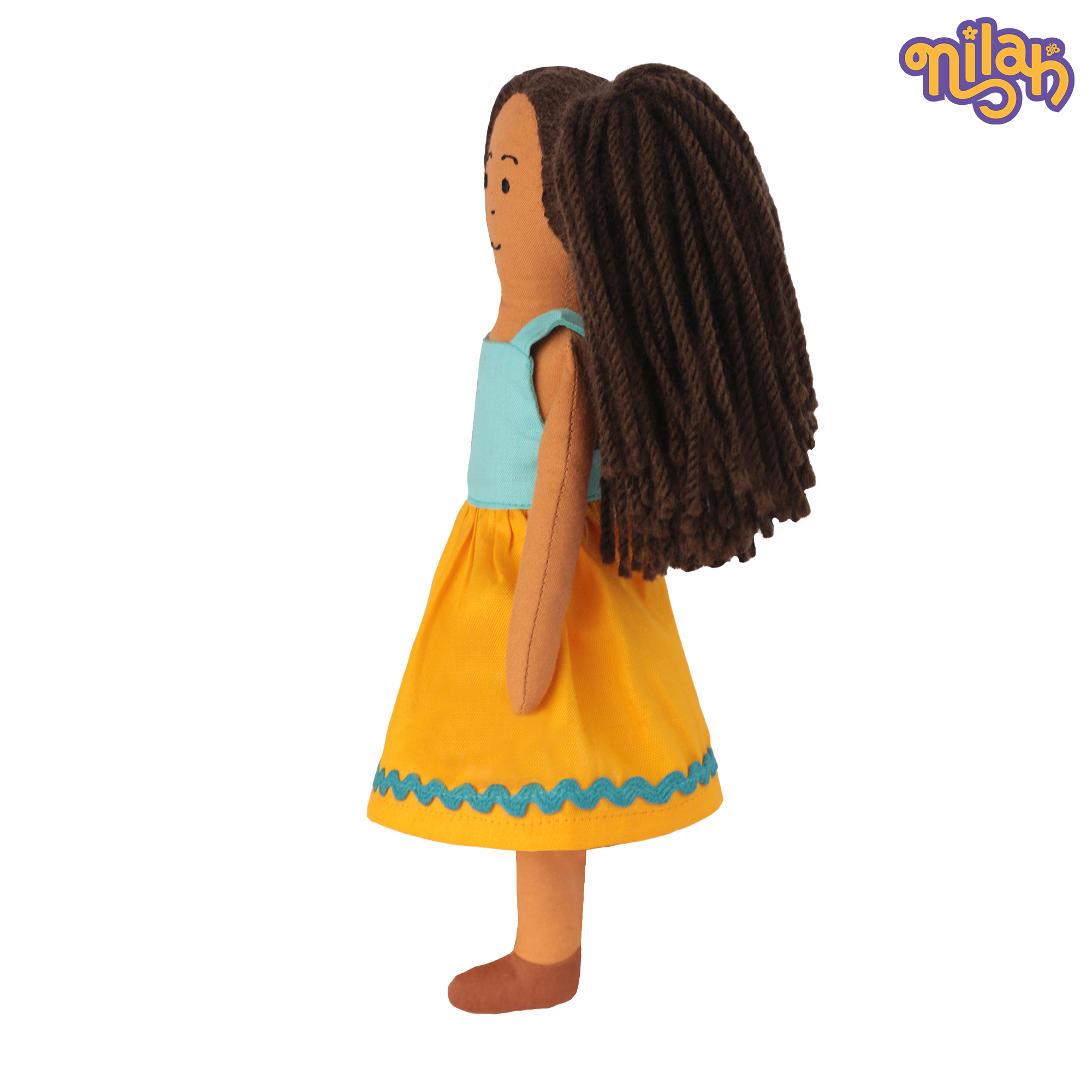 Mira – Handmade Soft Doll for Kids in Sky Blue & Yellow Strapped Dress