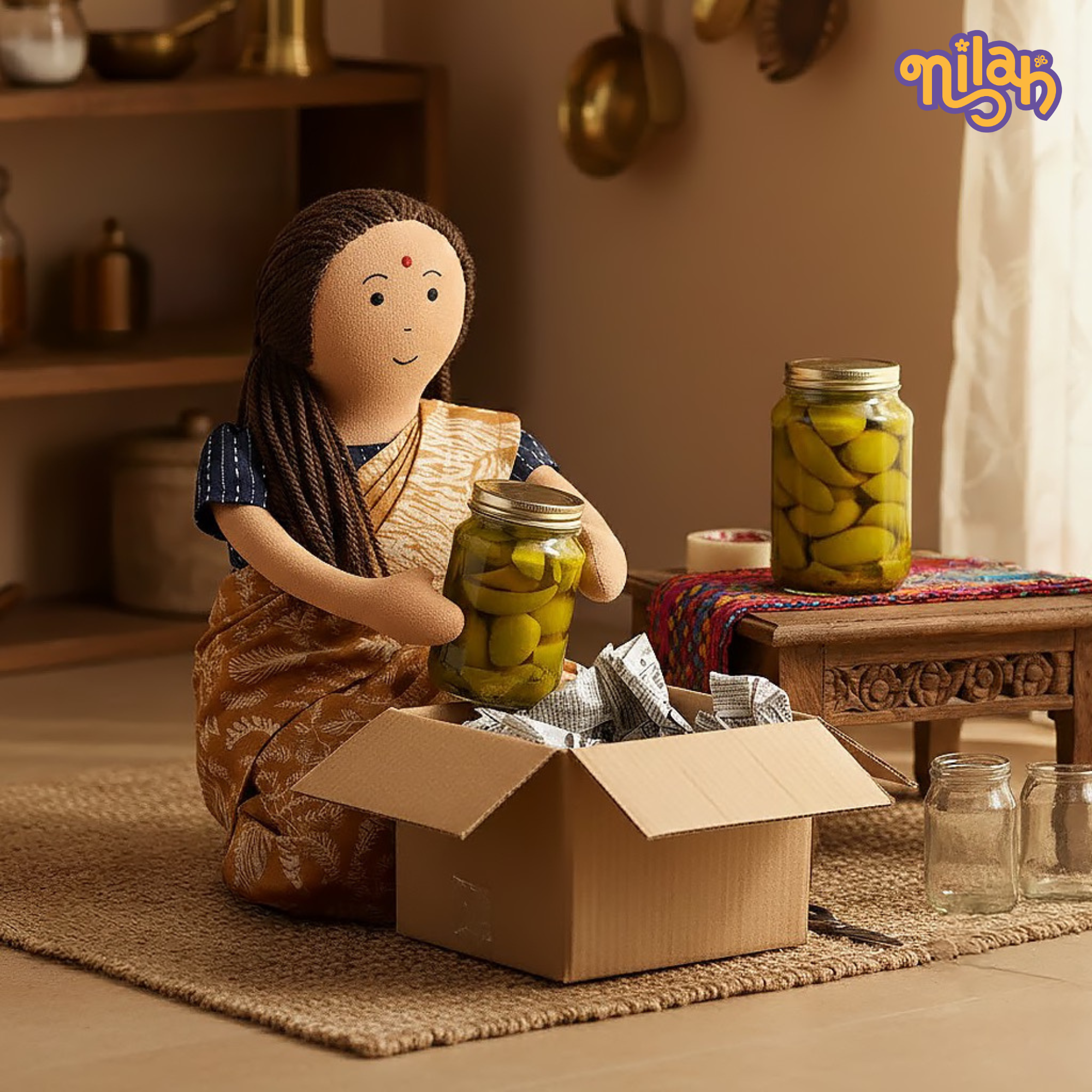 Amma packing her tasty pickle jars