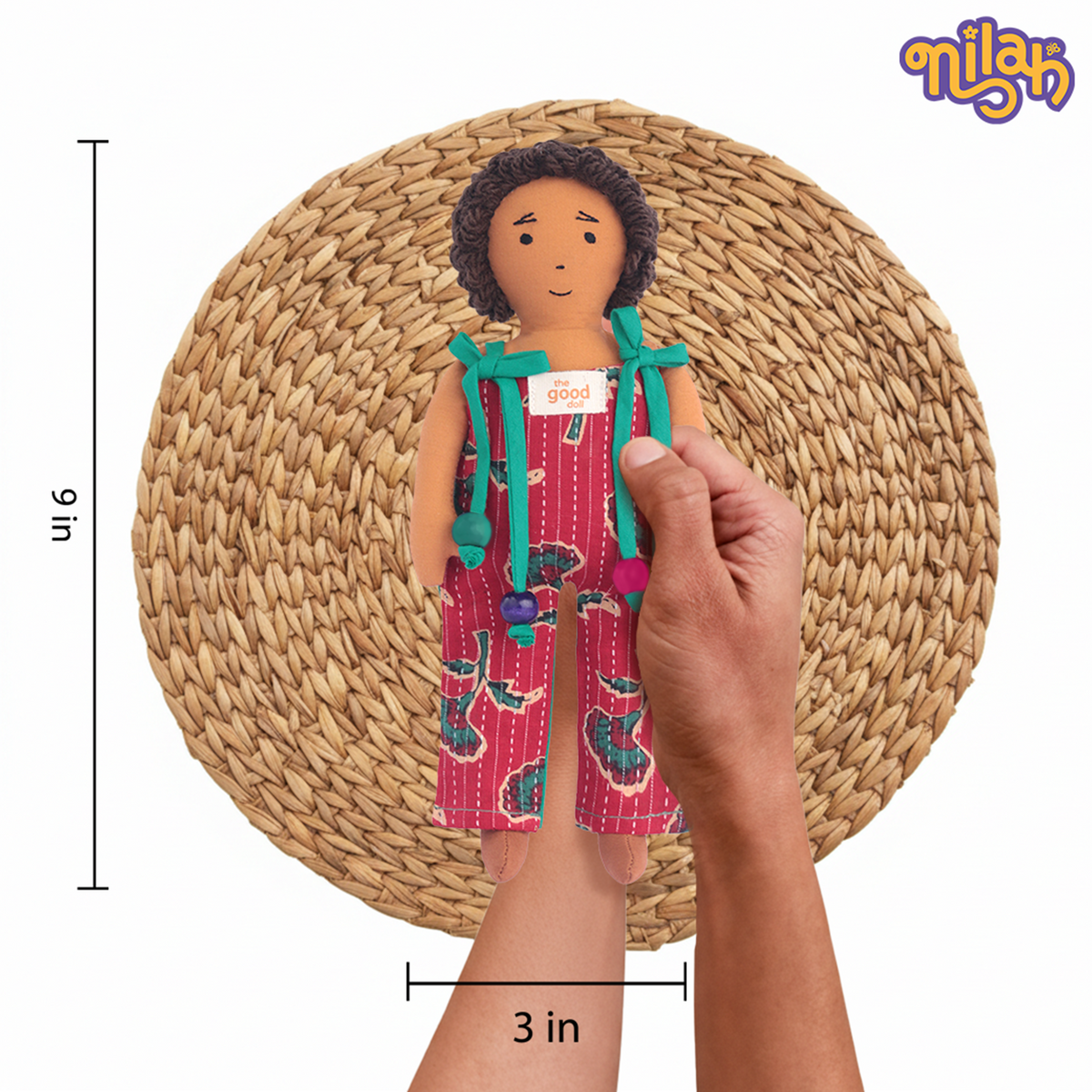 Raagu – Handmade Soft Doll for Kids in Red Patterned Jumpsuit