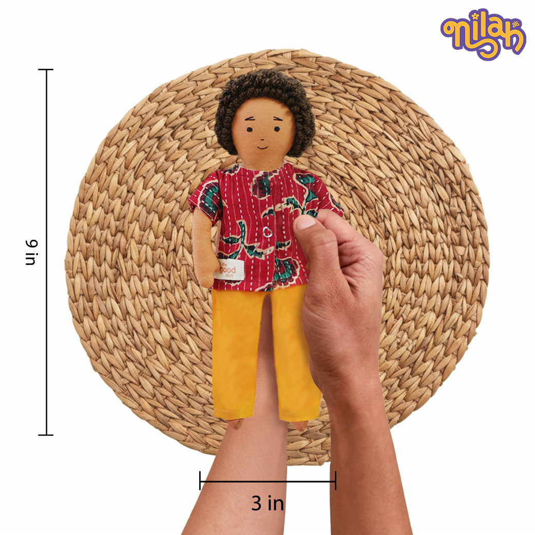 Raagu – Handmade Soft Doll for Kids in Red Shirt and Yellow Shorts Set