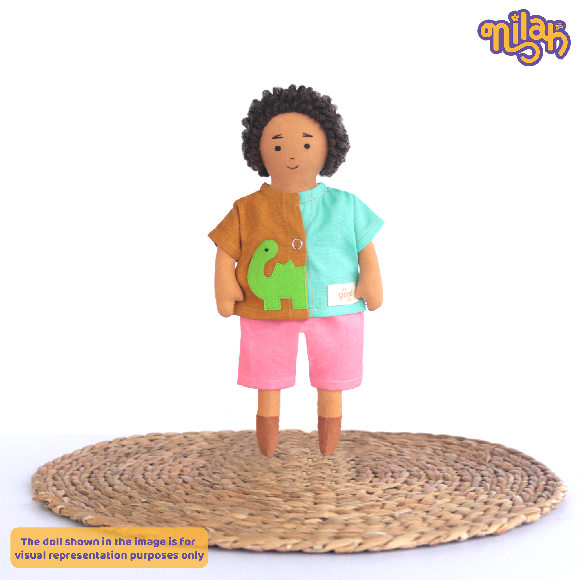 Raagu – Handmade Soft Doll for Kids in Maroon Polka Dot Shirt & Yellow Shorts