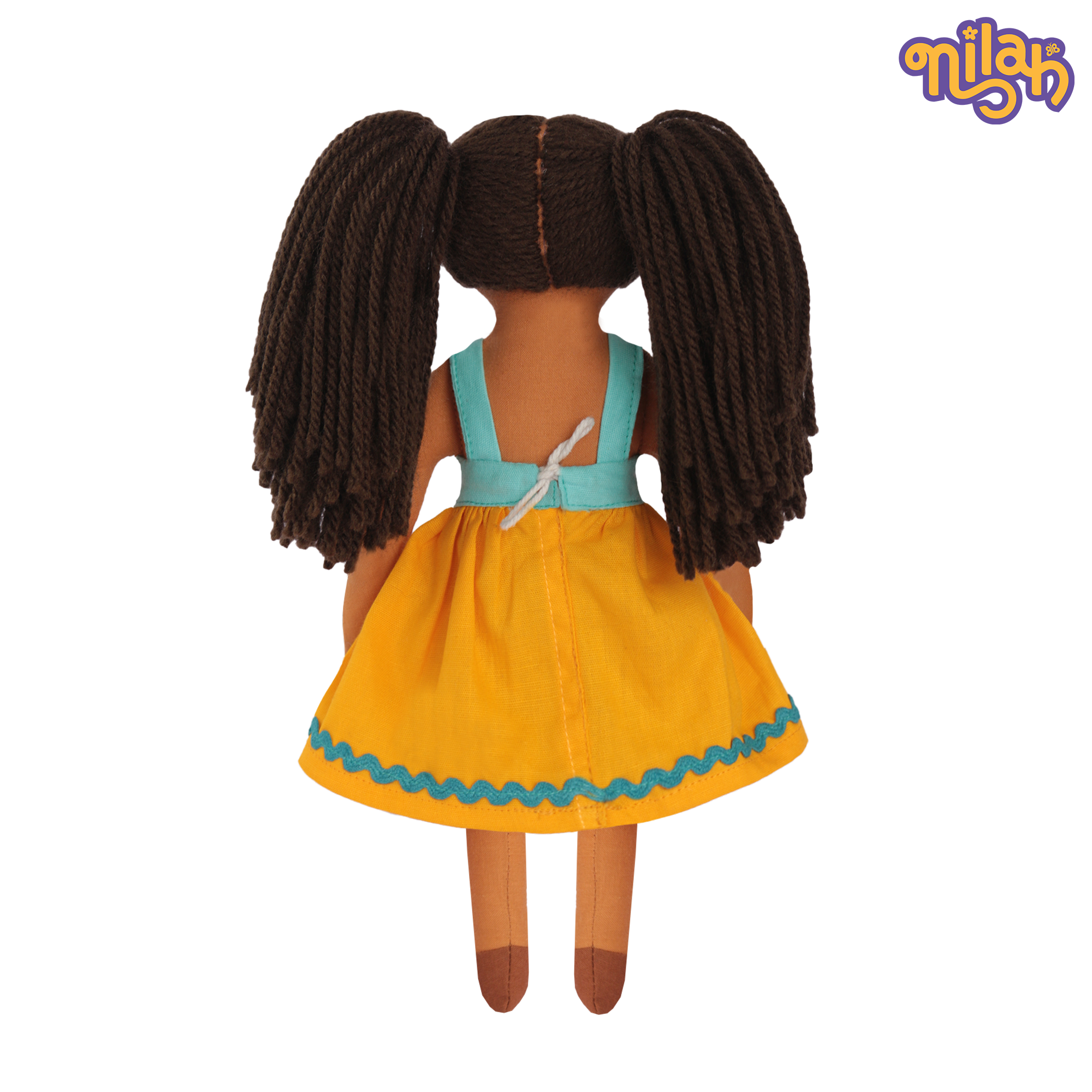 Mira – Handmade Soft Doll for Kids in Sky Blue & Yellow Strapped Dress