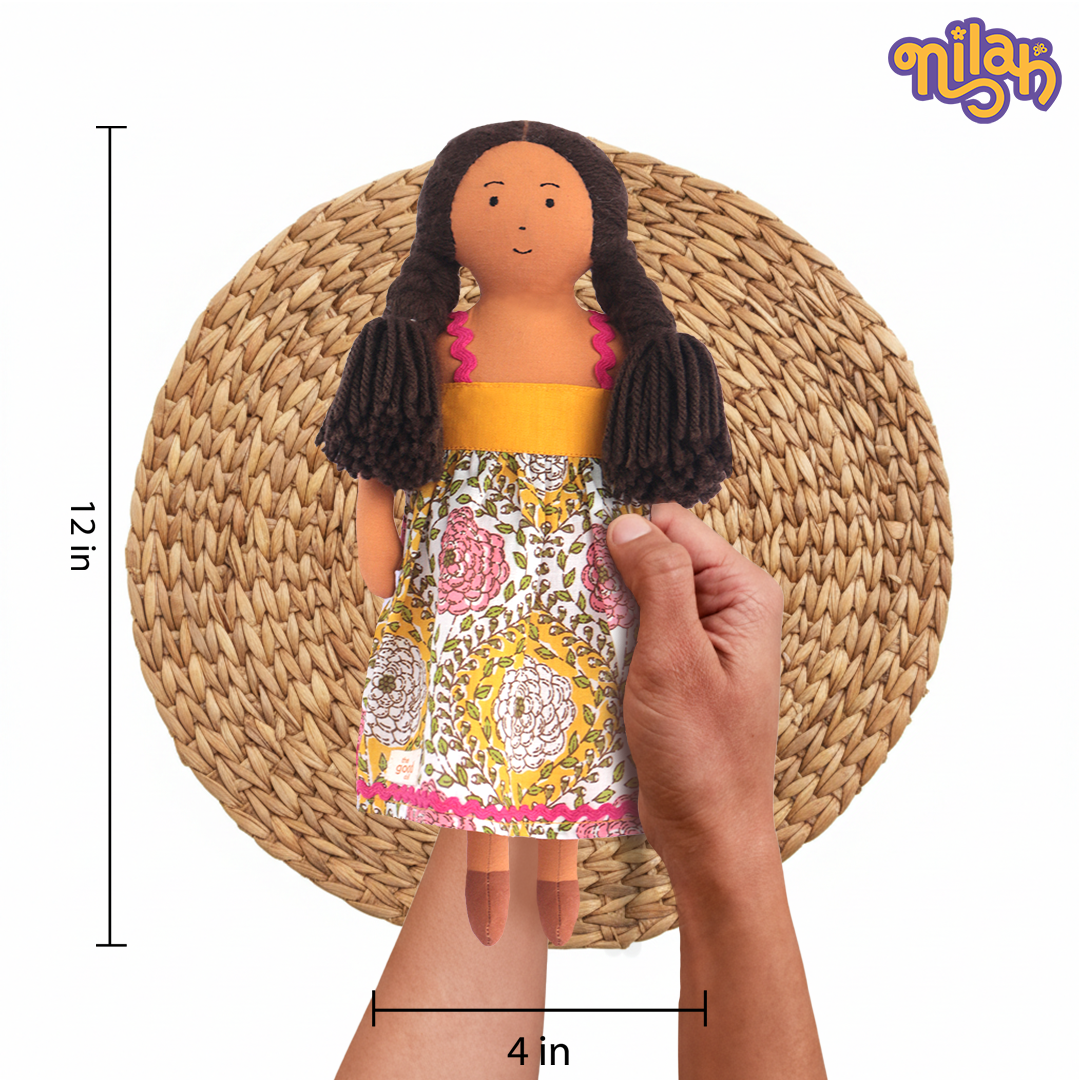 Nilah – Handmade Soft Doll for Kids in Pink & Yellow Dress