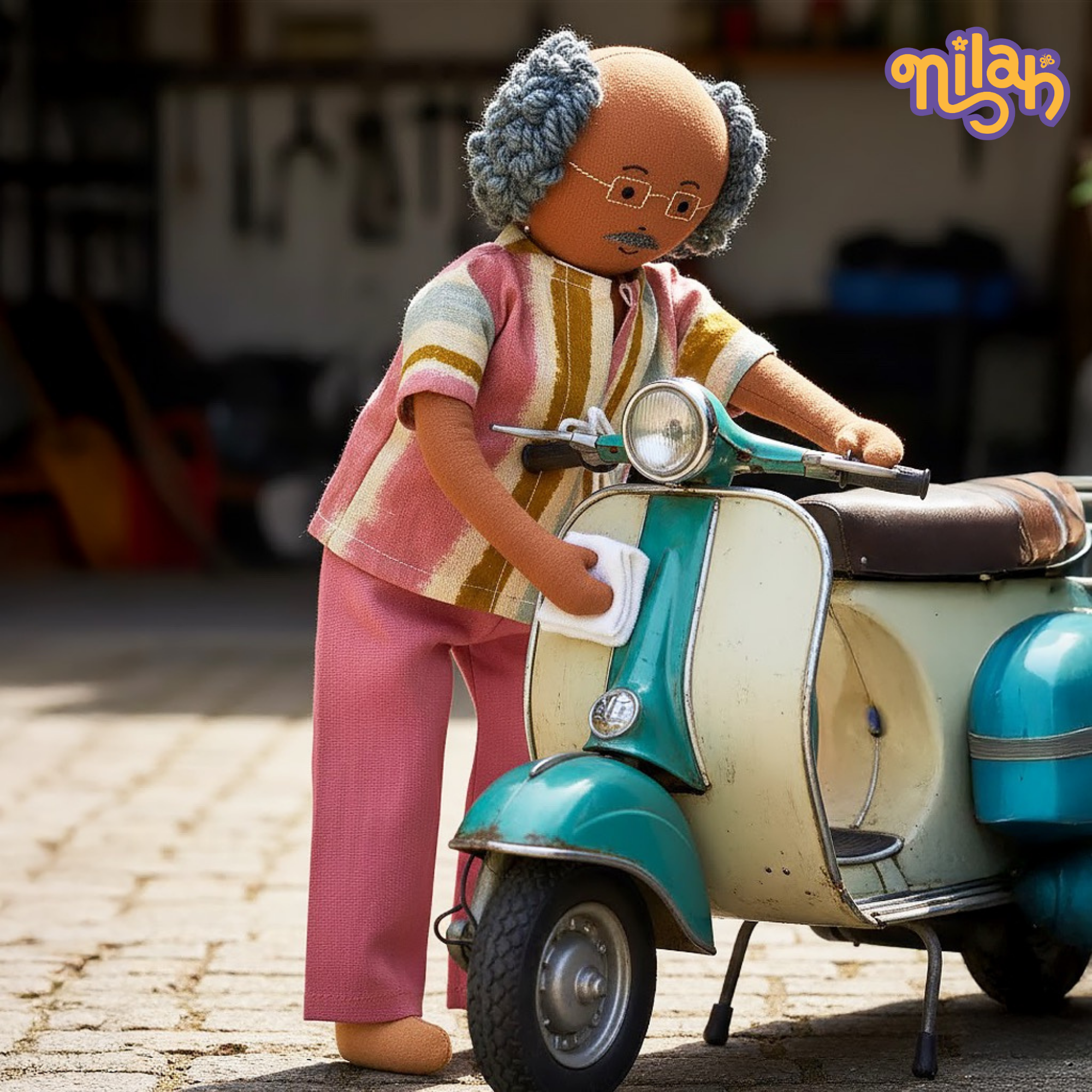 Thatha polishing his youth day scooter