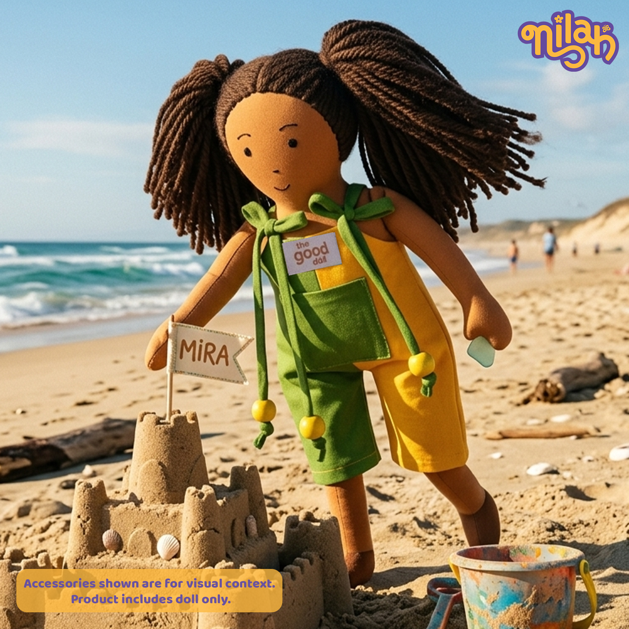 Mira – Handmade Soft Doll for Kids in Green & Yellow Romper
