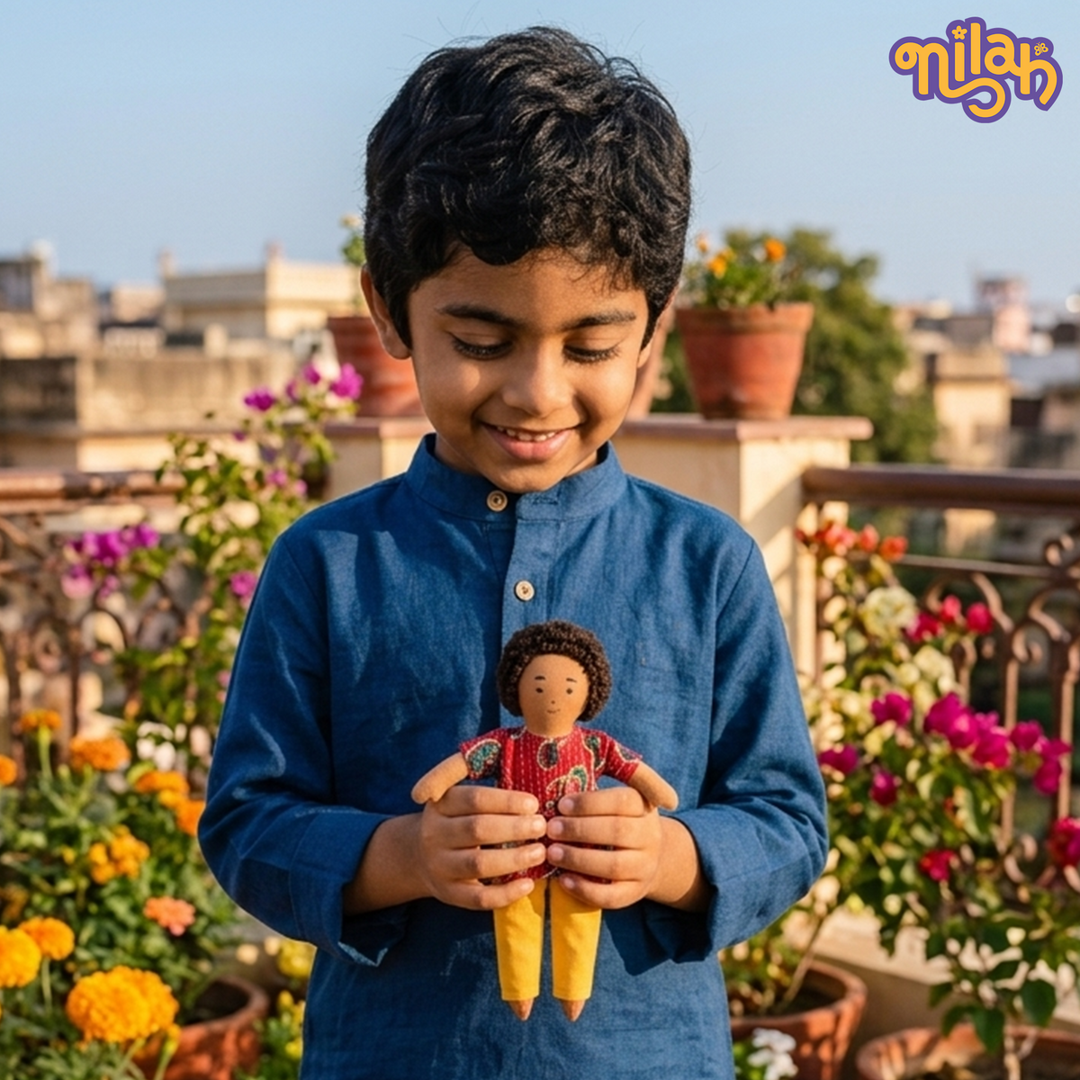 Raagu – Handmade Soft Doll for Kids in Red Shirt and Yellow Shorts Set