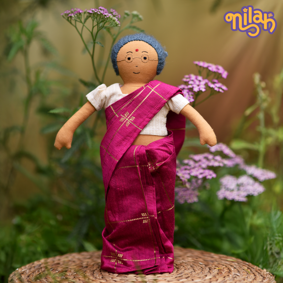Paati – Handmade Soft Doll for Kids in Ruby Red traditional silk saree