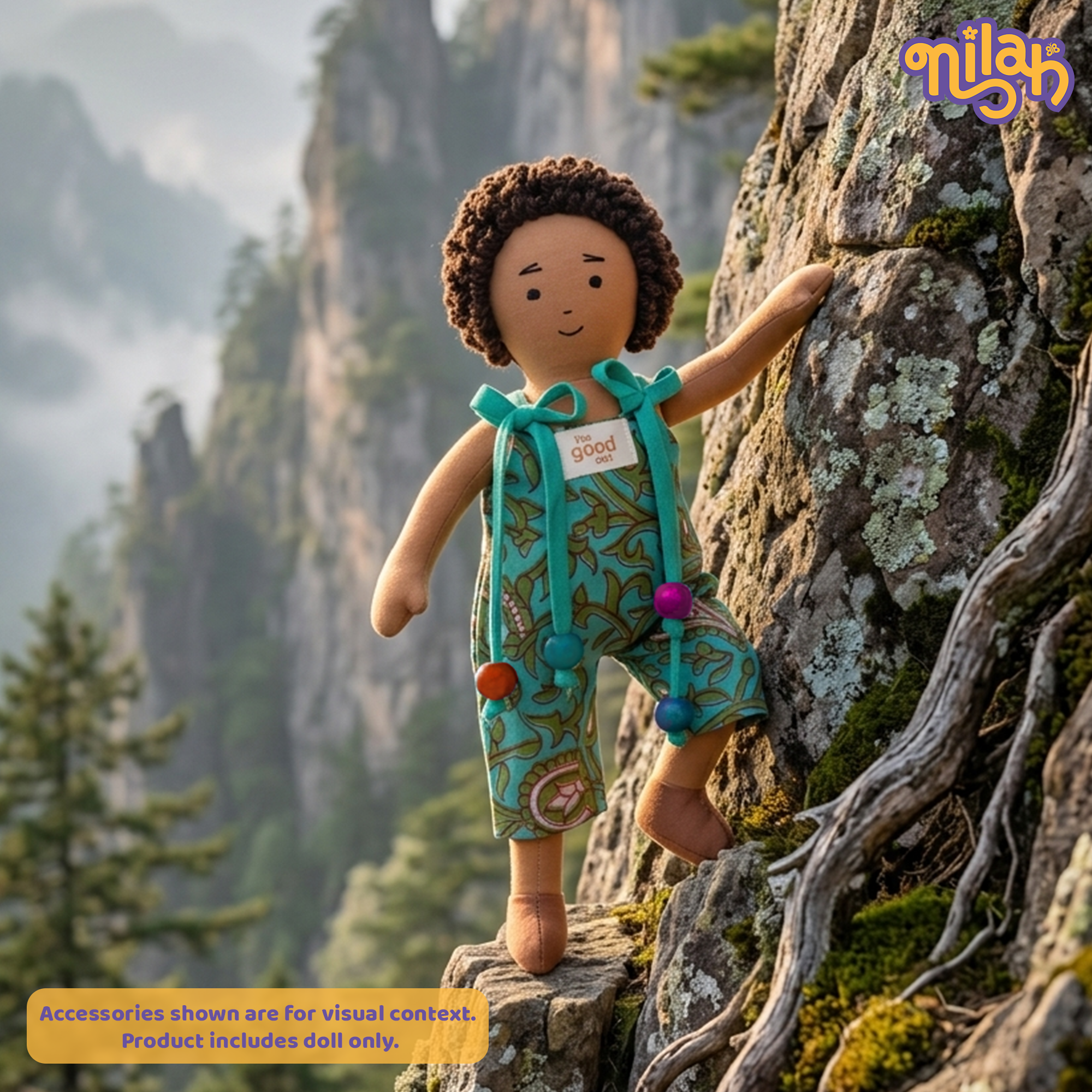 Raagu – Handmade Soft Doll for Kids in Teal Patterned Romper