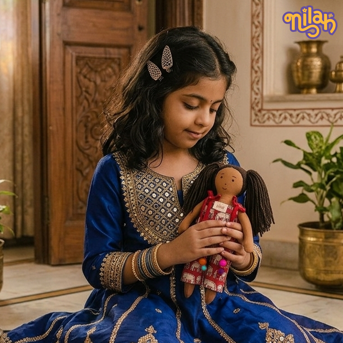 Mira – Handmade Soft Doll for Kids in a Red Jumpsuit