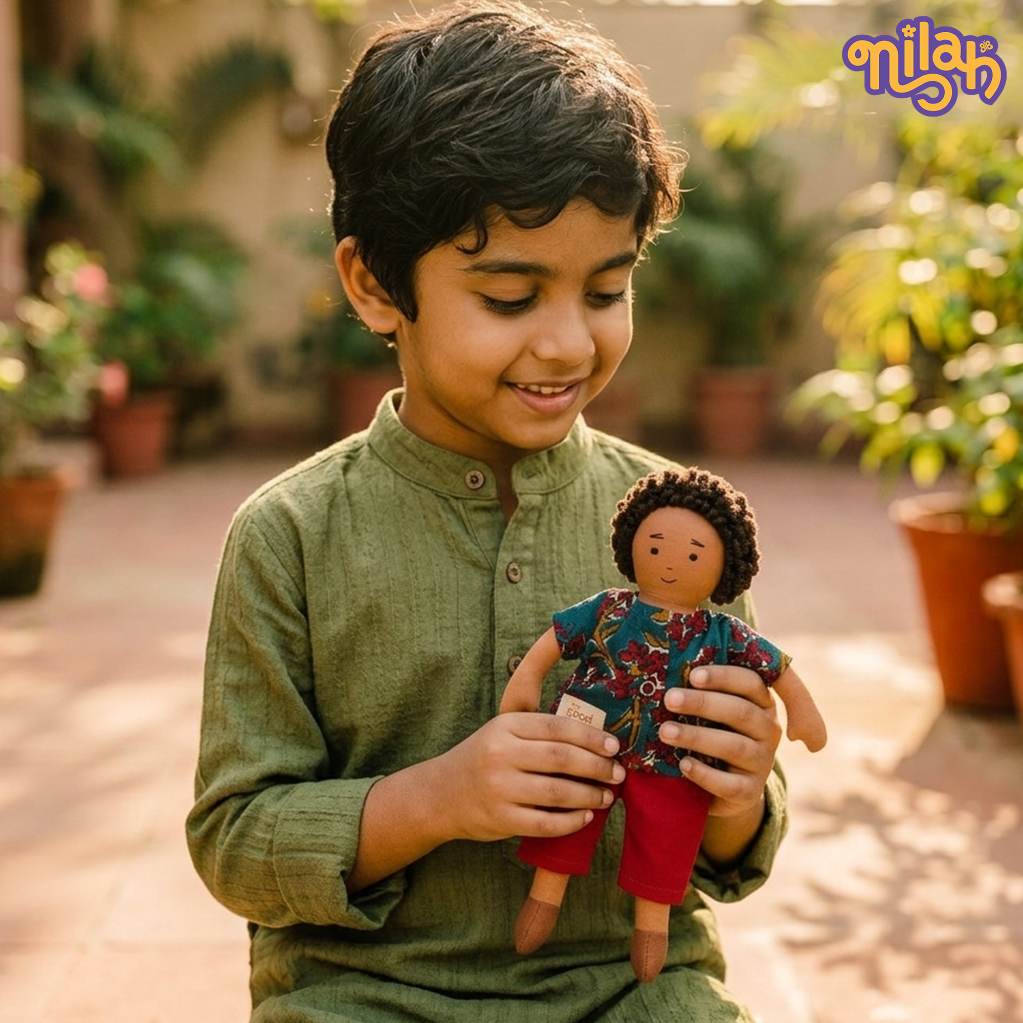 Raagu – Handmade Soft Doll for Kids in Blue Patterned Shirt & Shorts