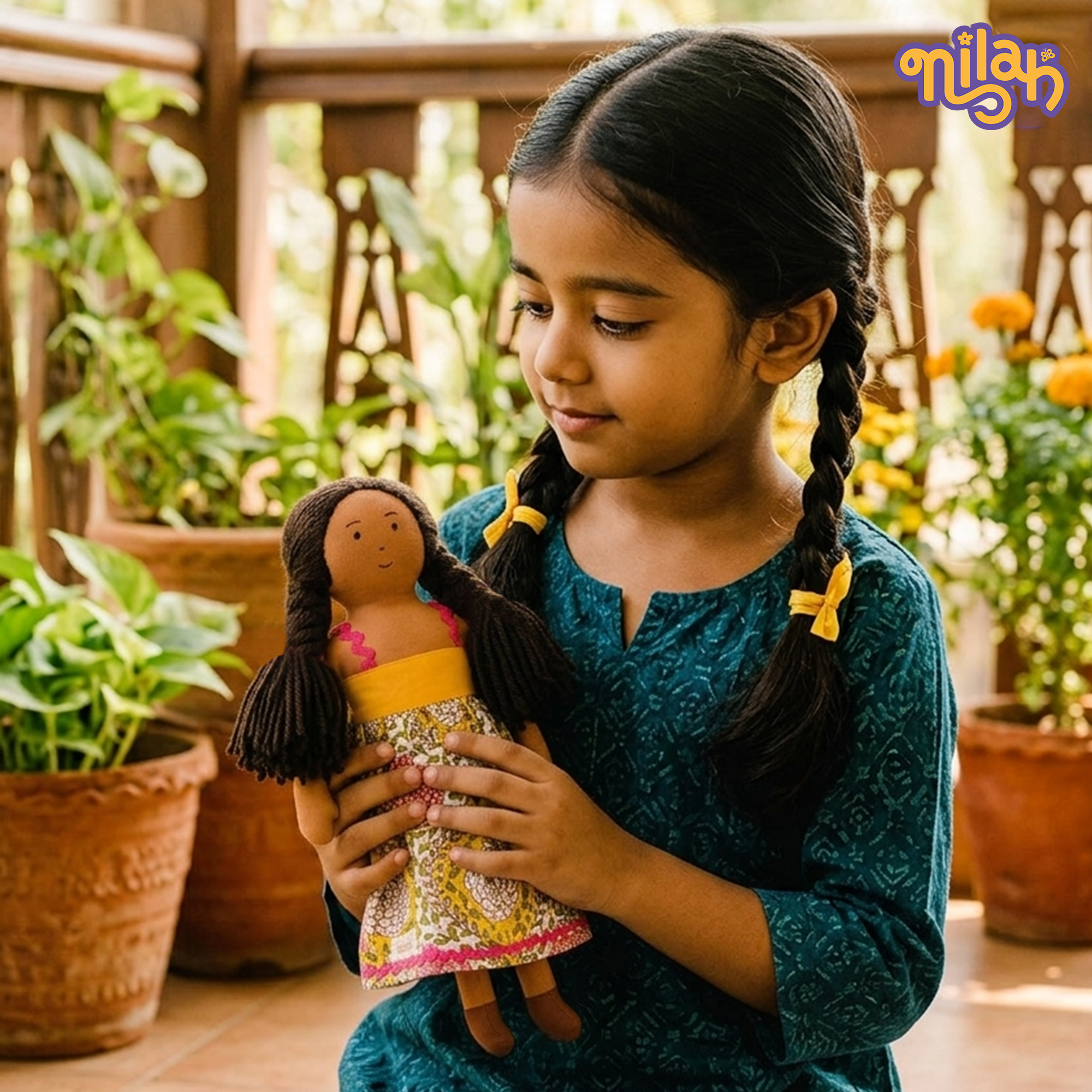Nilah – Handmade Soft Doll for Kids in Pink & Yellow Dress