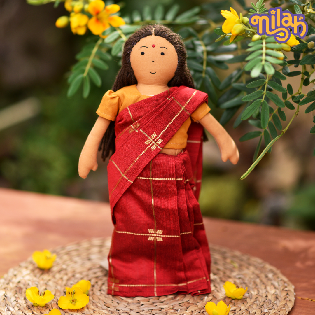 Amma – Handmade Soft Doll for Kids in Red Traditional Saree