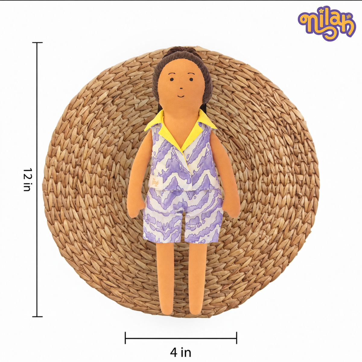 Caring Nilah – Handmade Soft Doll for Children in Purple & Yellow