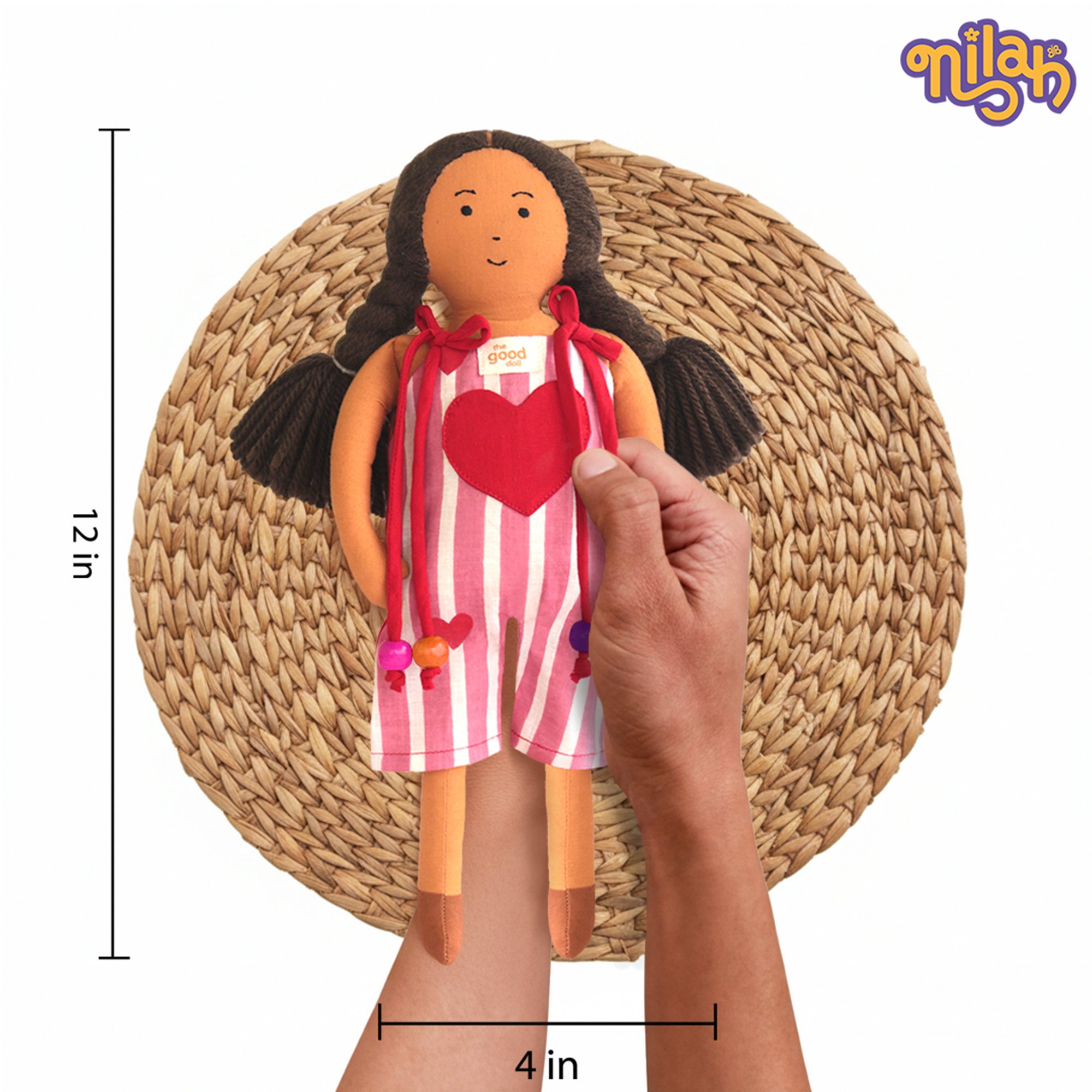 Nilah – Handmade Soft Doll for Kids in Pink, Red & White Romper