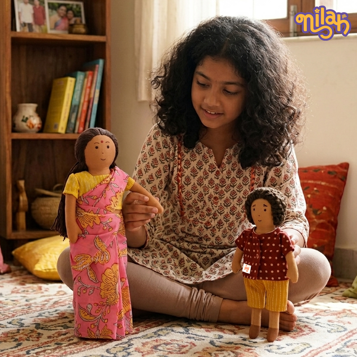 Raagu & Amma – Handmade Soft Doll Set of 2 | Safe, Washable, ISI-Certified Fabric Dolls | 9" & 12" | Gift-Ready