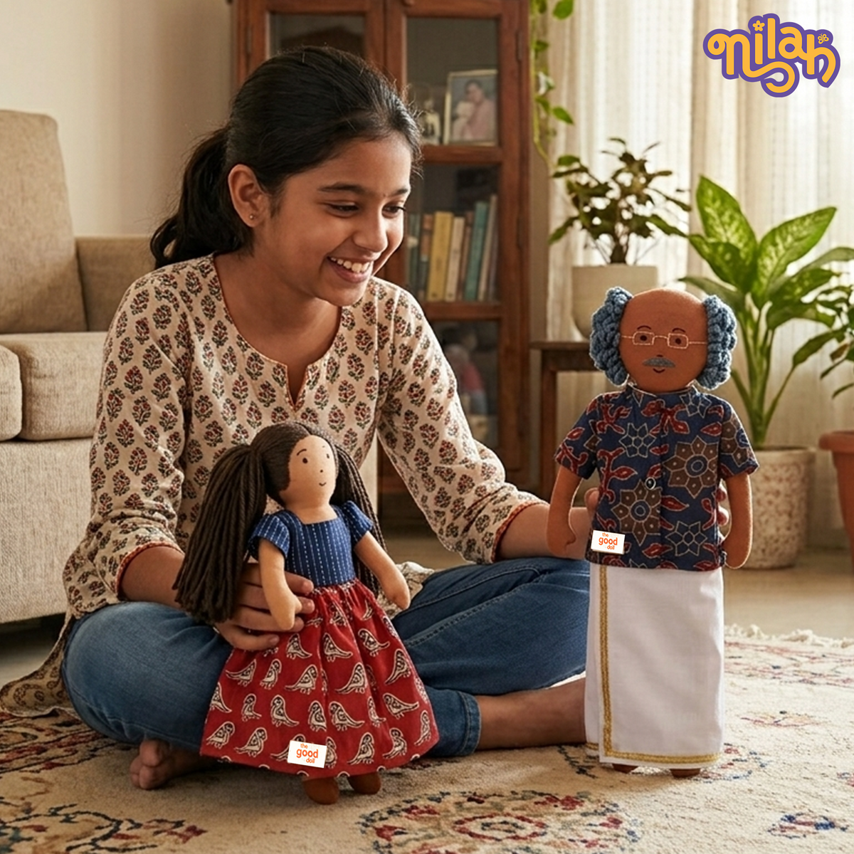 Mira & Thatha – Handmade Soft Doll Set of 2 | Safe, Washable, ISI-Certified Fabric Dolls | 9" & 12" | Gift-Ready