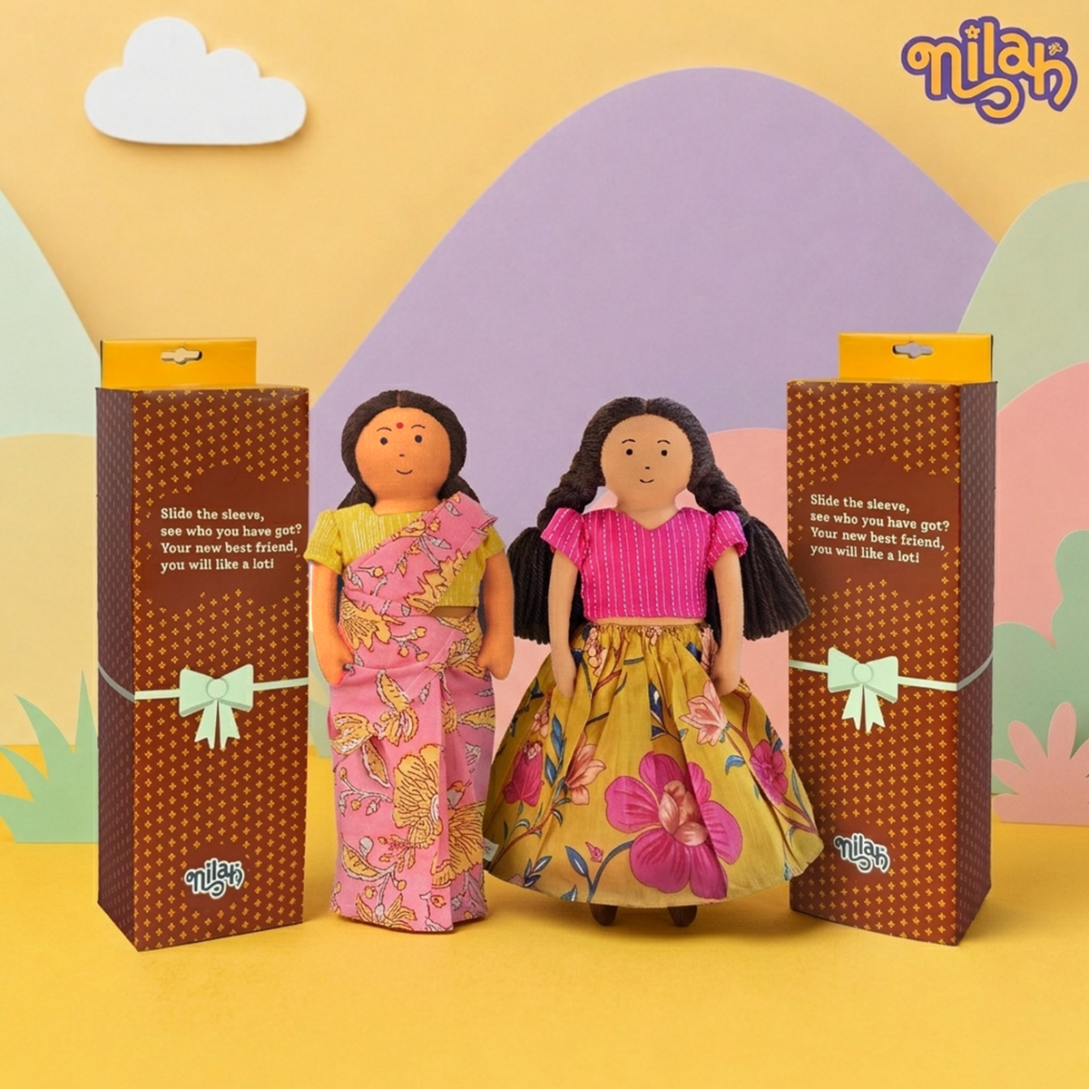 Nilah & Amma – Handmade Soft Doll Set of 2 | Safe, Washable, ISI-Certified Fabric Dolls | 12" & 12" | Gift-Ready