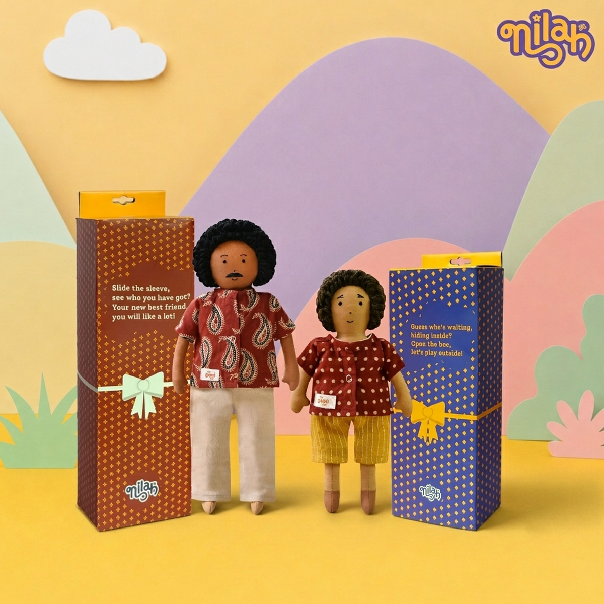 Raagu & Appa – Handmade Soft Doll Set of 2 | Safe, Washable, ISI-Certified Fabric Dolls | 9" & 12" | Gift-Ready