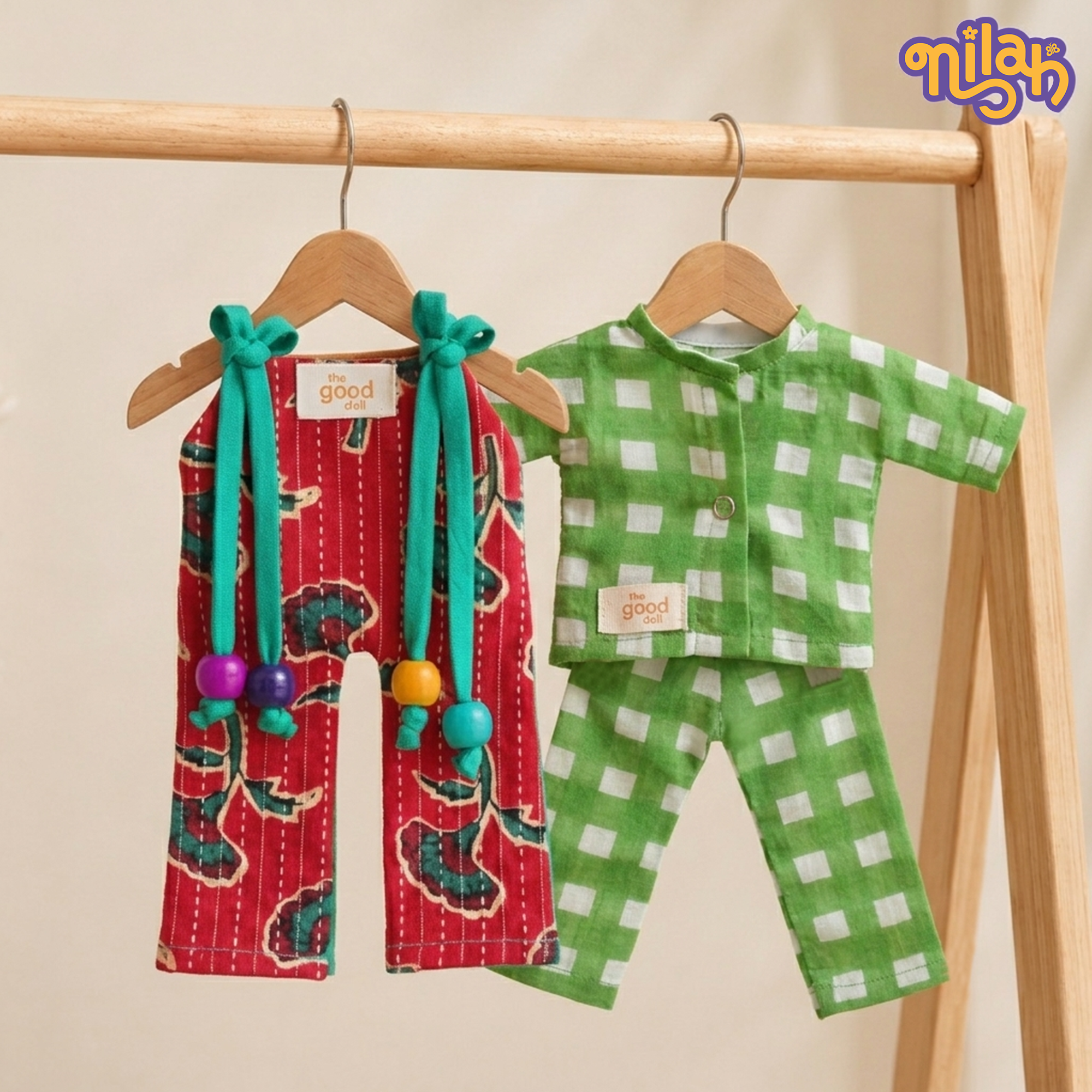 Nilah & Raagu Anmol Premium Rakhi Hamper - 2 Handmade Sibling Dolls in Festive Attire | Handmade Rakhi | Interchangeable Outfit Sets