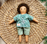 Raagu sitting on a bench