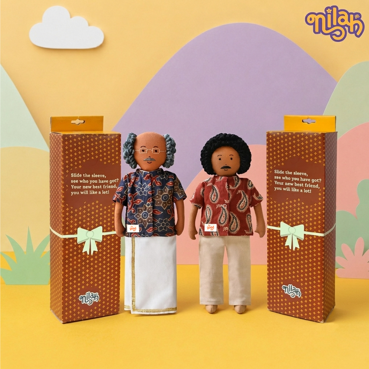 Appa & Thatha – Handmade Soft Doll Set of 2 | Safe, Washable, ISI-Certified Fabric Dolls | 12" & 12" | Gift-Ready