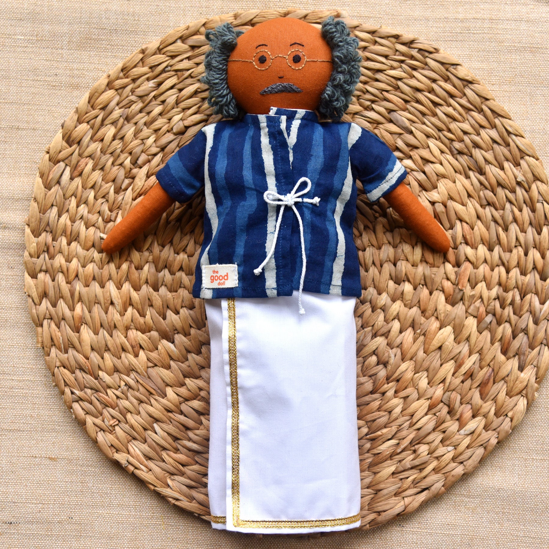 Thatha – Handmade Soft Doll for Kids inIndigo Blue Striped Shirt