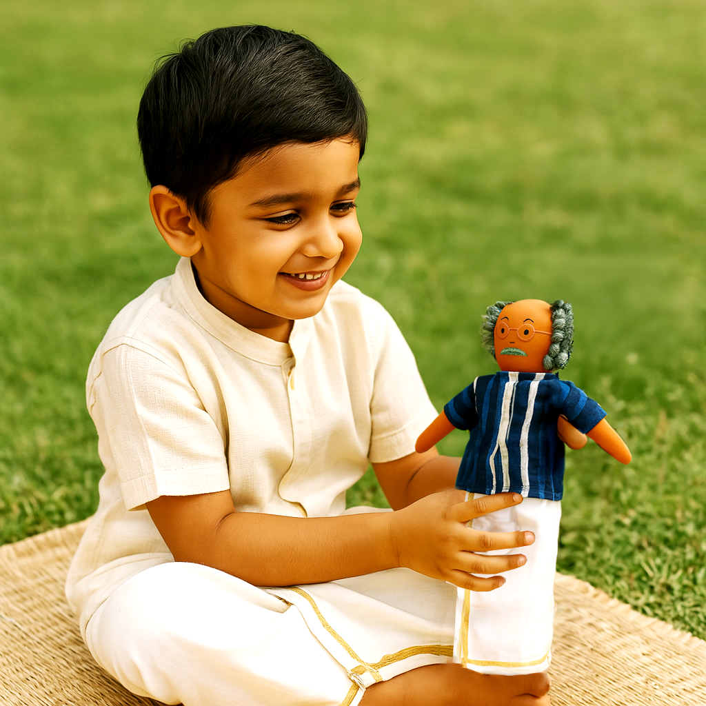 Thatha – Handmade Soft Doll for Kids inIndigo Blue Striped Shirt
