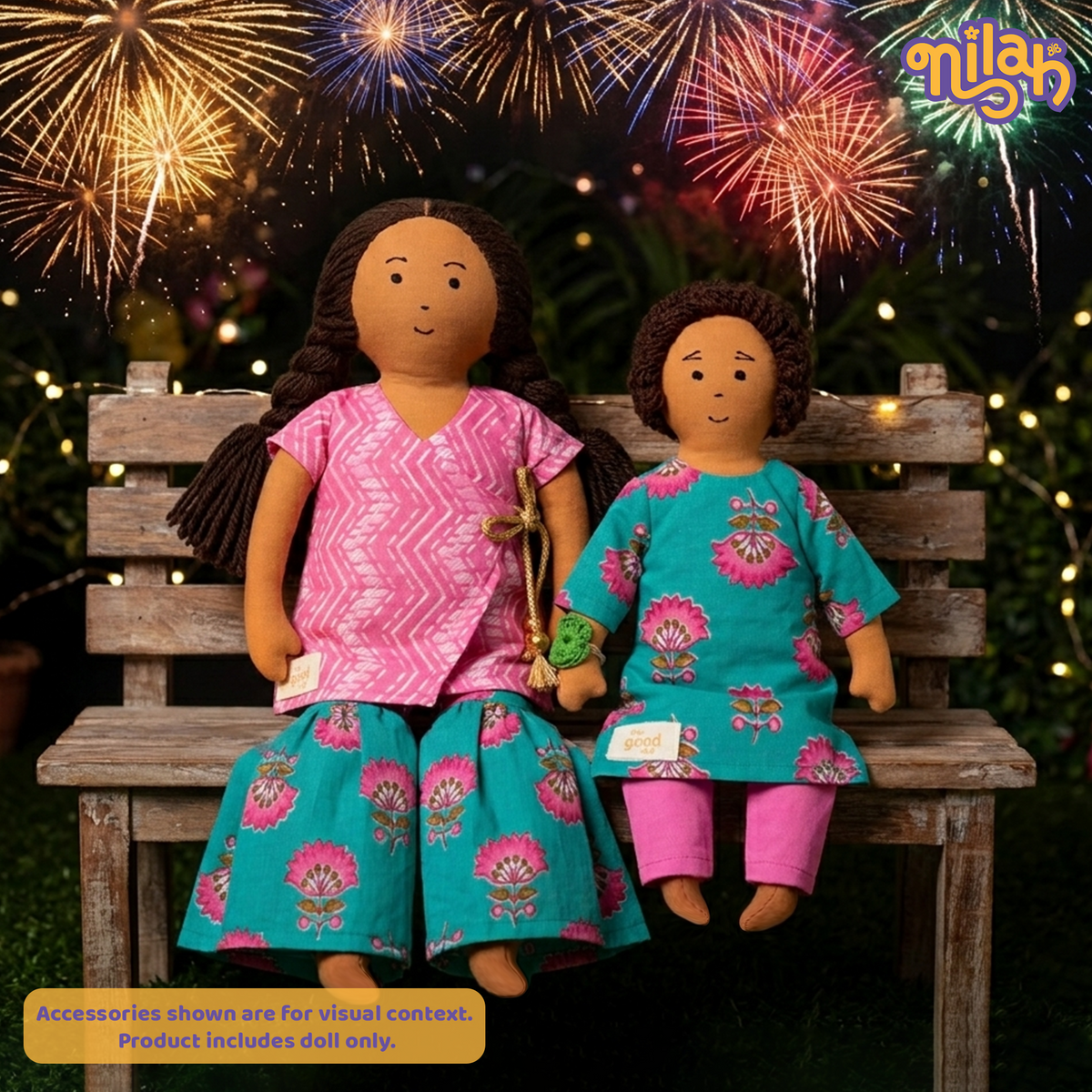 Nilah & Raagu | 2 Handmade Sibling Dolls Combo in Festive Attire